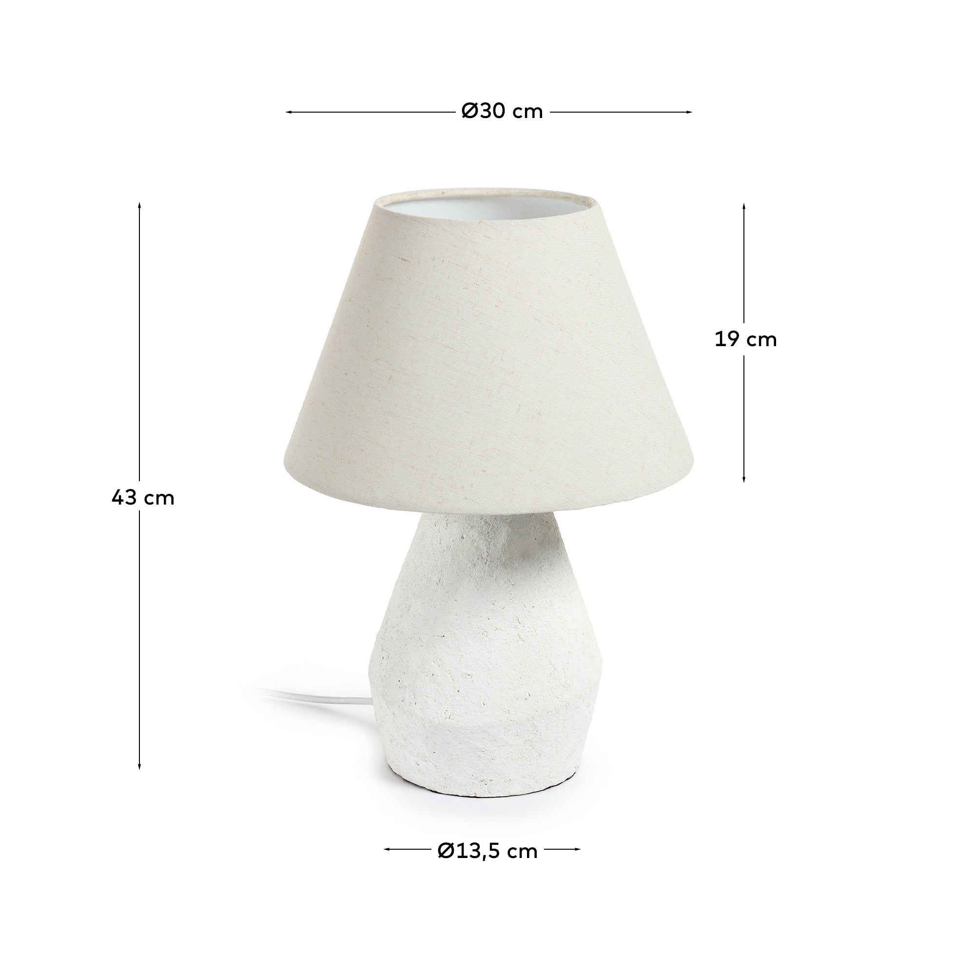 Noara magnesium table lamp with a white finish - Measurements