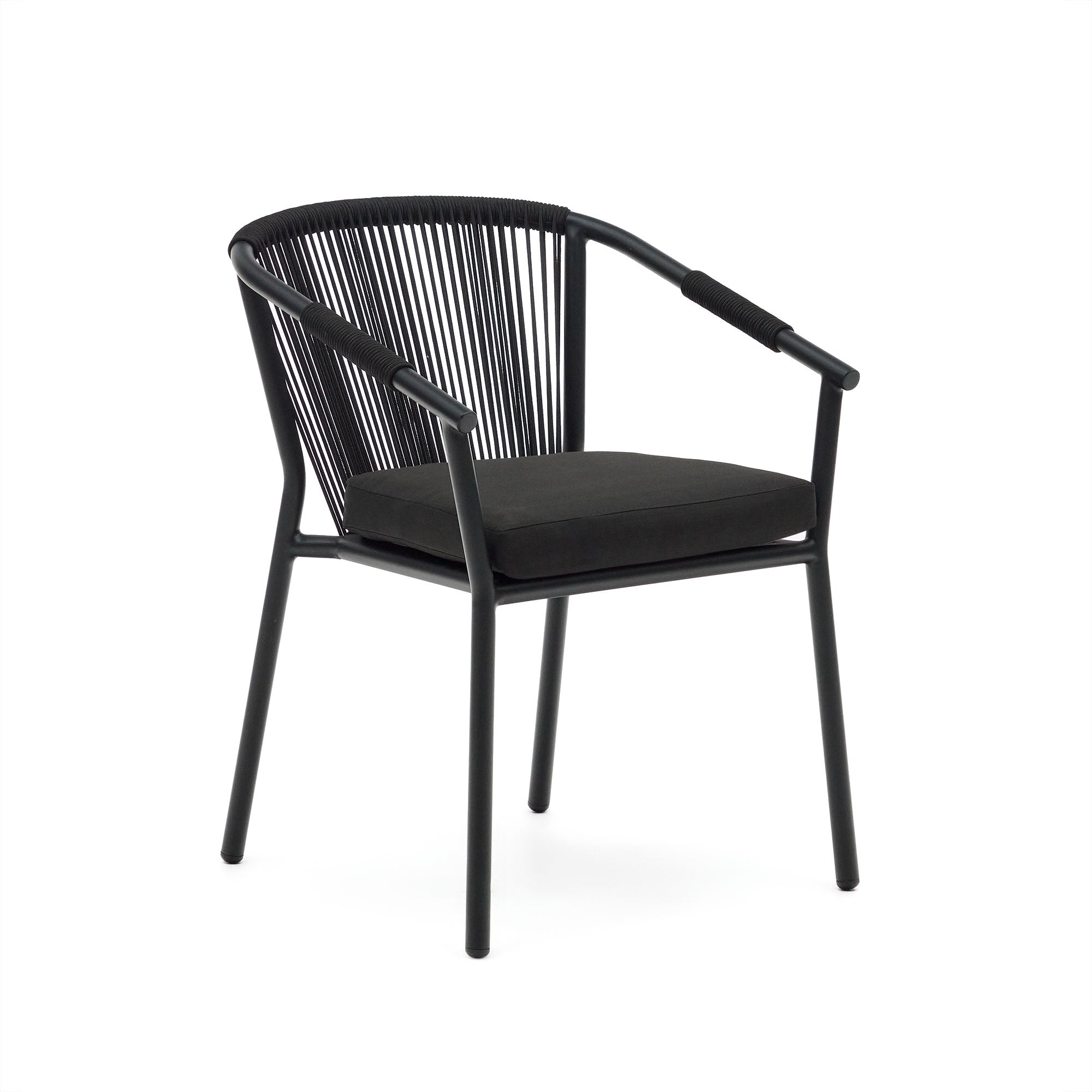Xelida stackable garden chair in aluminium and black cord