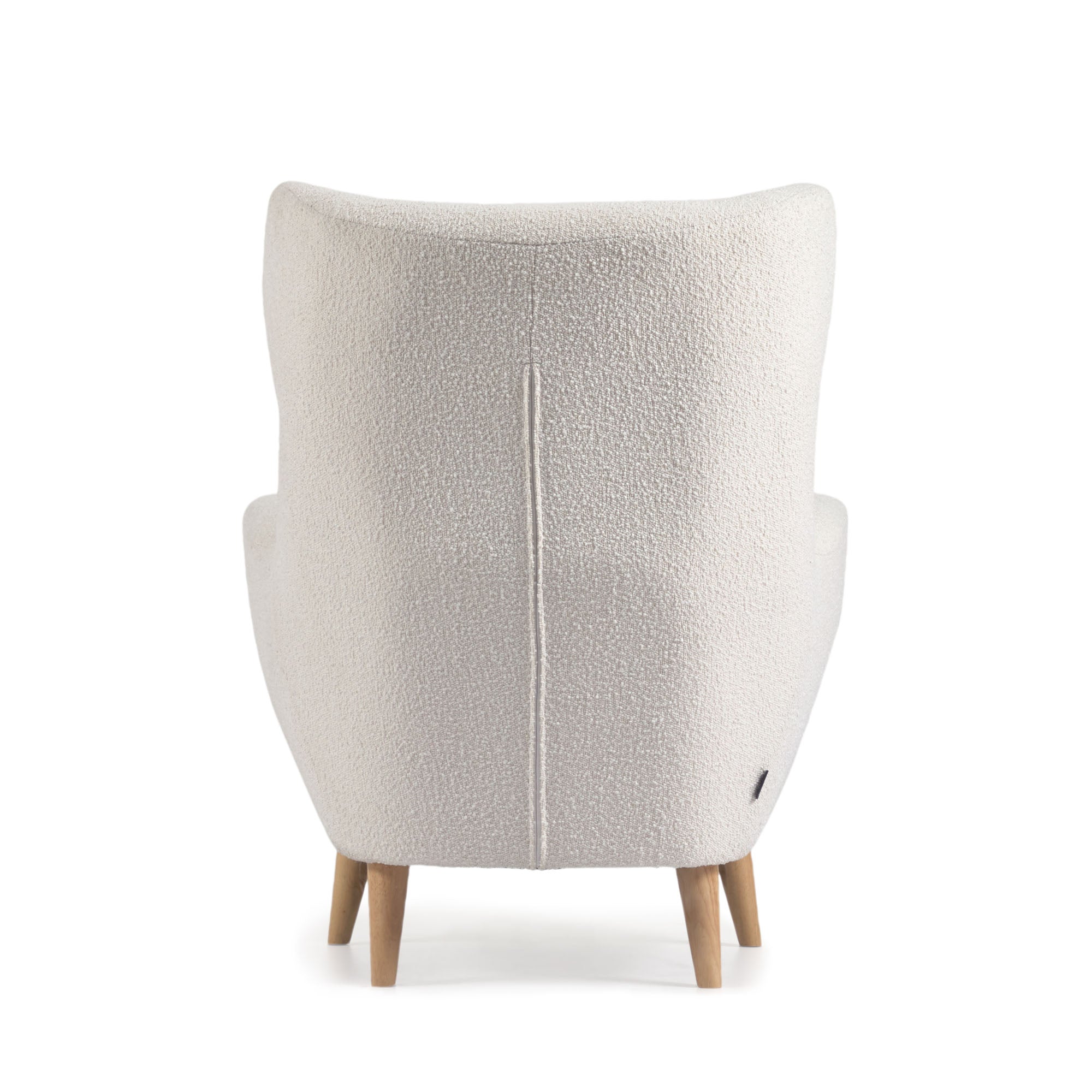 Patio armchair in white fleece with solid, natural rubberwood legs