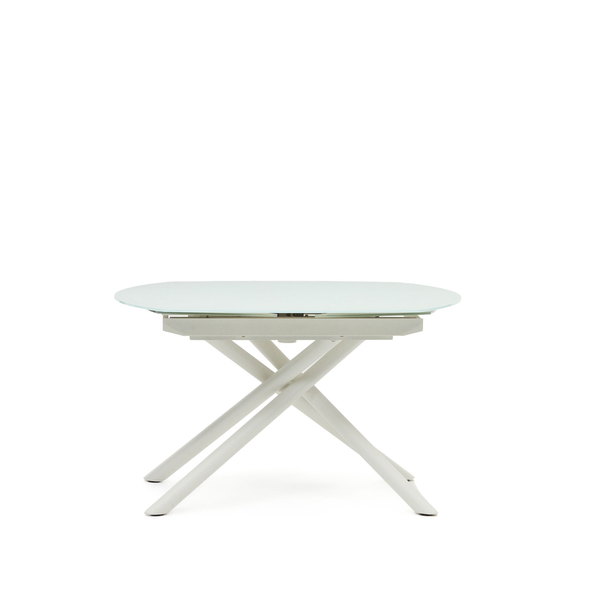 Yodalia extendable round table in glass and MDF with steel legs in white, 130 (190) x 100 cm - Product Image