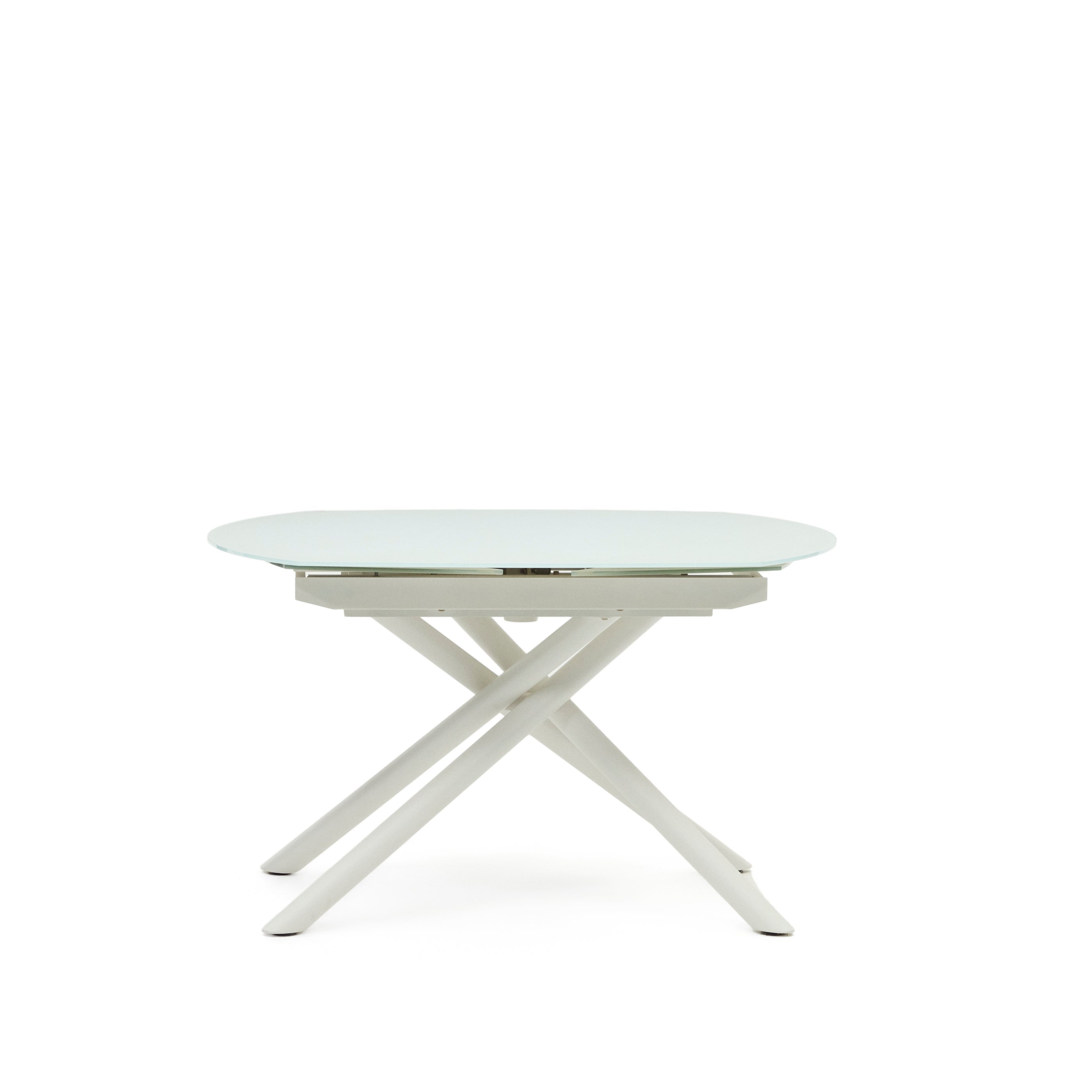 Yodalia extendable round table in glass and MDF with steel legs in white, 130 (190) x 100 cm - Product Image