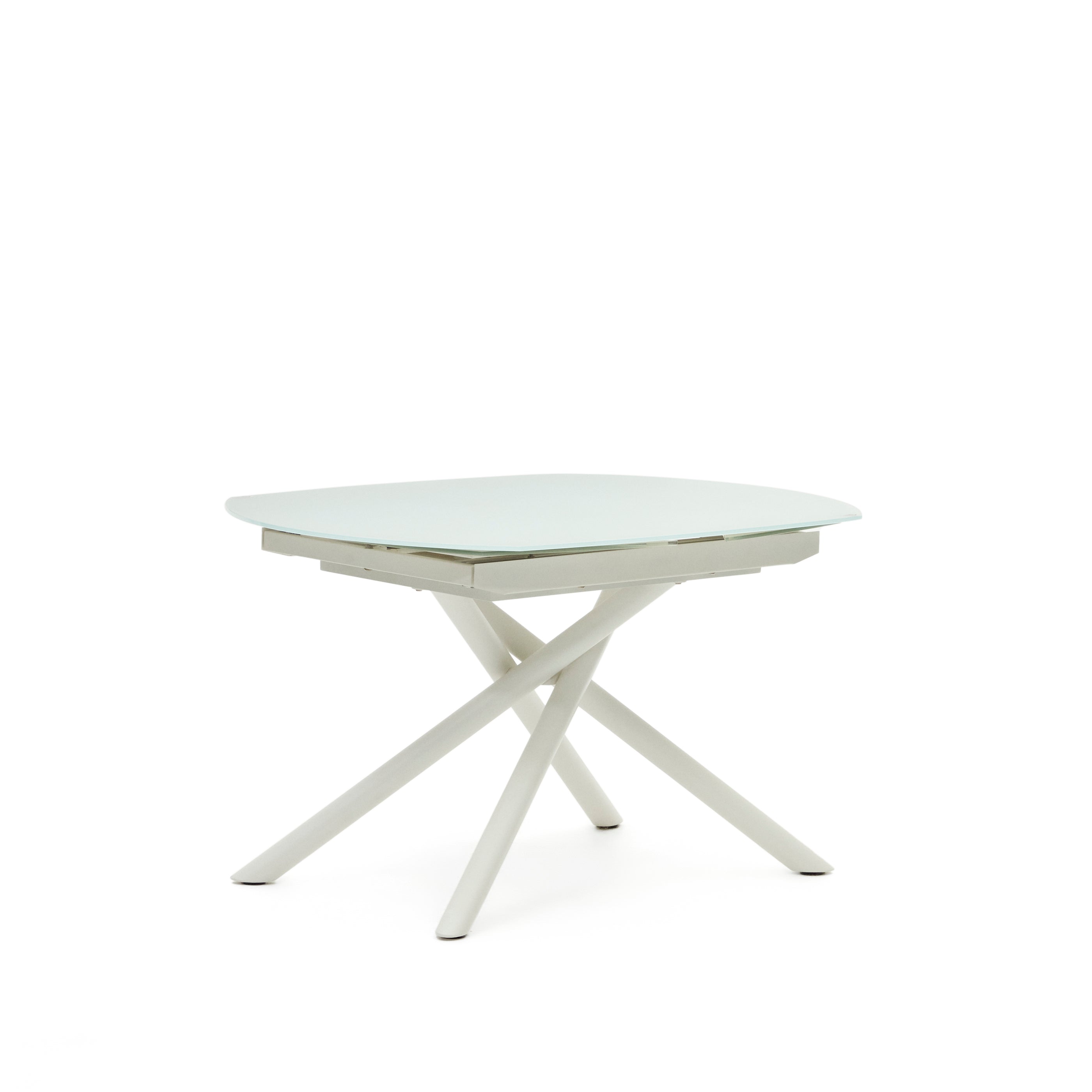 Yodalia extendable round table in glass and MDF with steel legs in white, 130 (190) x 100 cm - Product Image