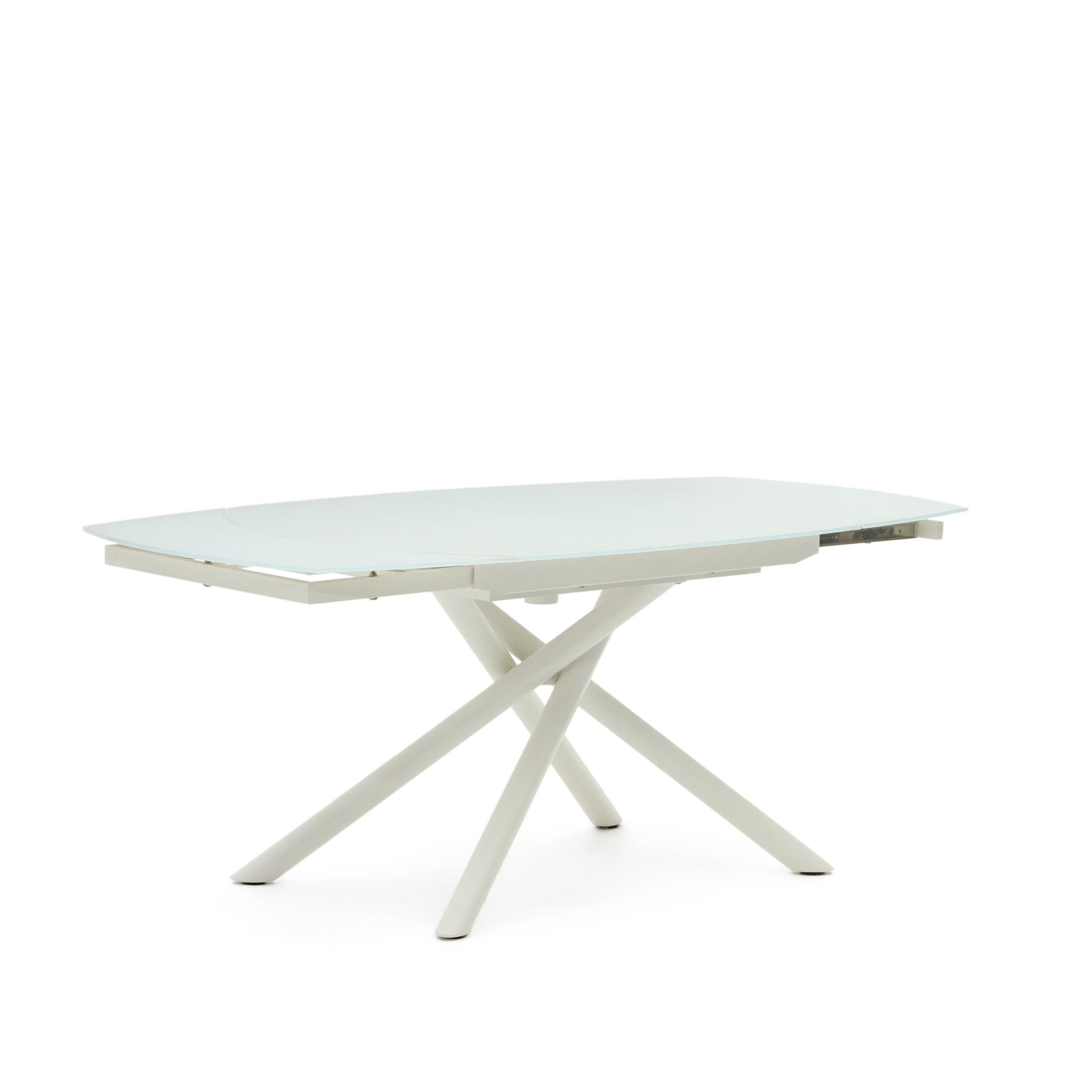Yodalia extendable round table in glass and MDF with steel legs in white, 130 (190) x 100 cm - Product Image