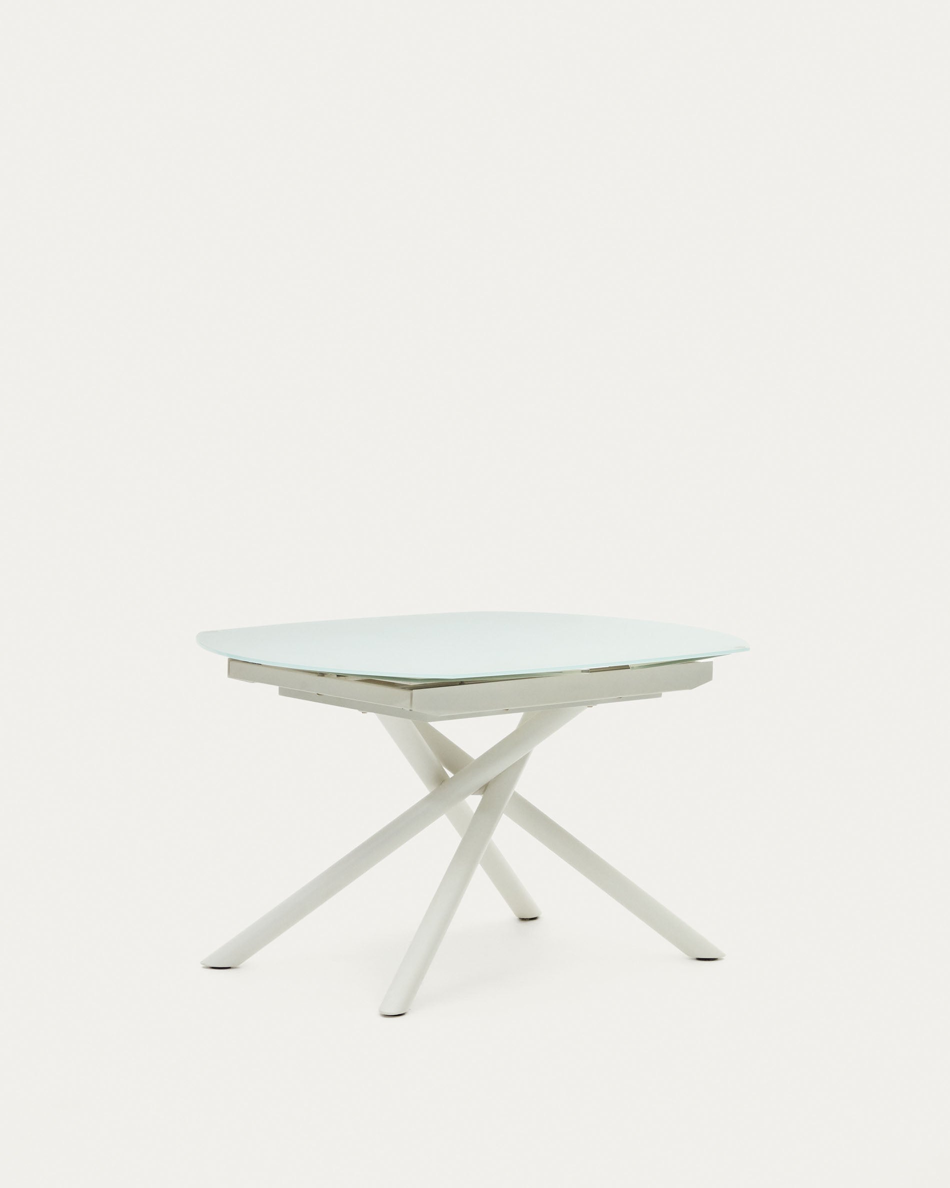 Yodalia extendable round table in glass and MDF with steel legs in white, 130 (190) x 100 cm - Product View
