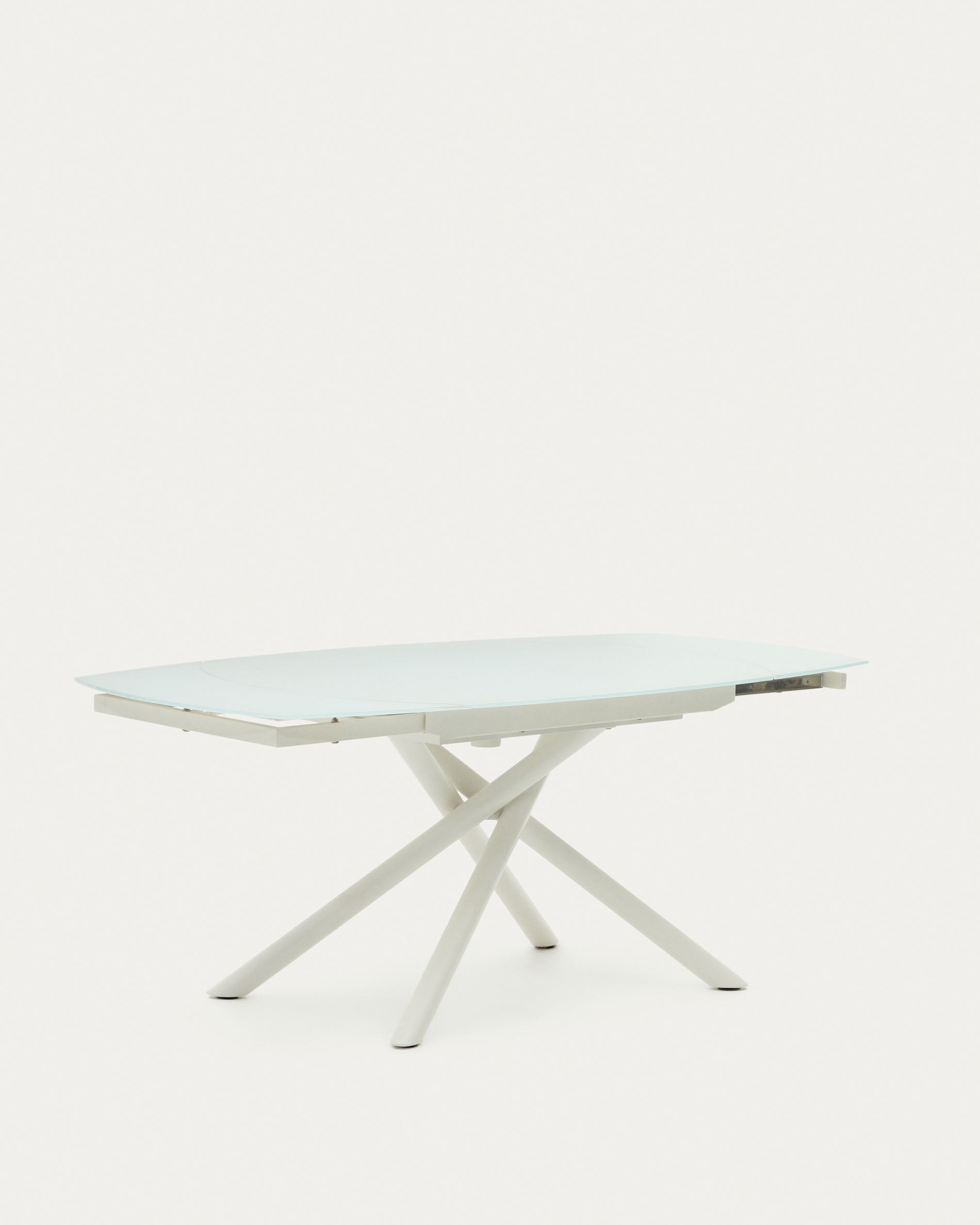 Yodalia extendable round table in glass and MDF with steel legs in white, 130 (190) x 100 cm - Product View