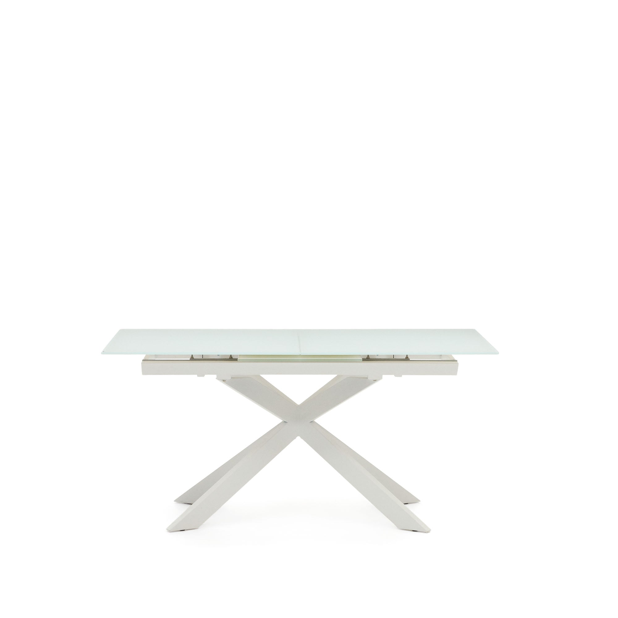 Atminda extendable table in glass and MDF with steel legs in white, 160 (210) x 90 cm - Product Image