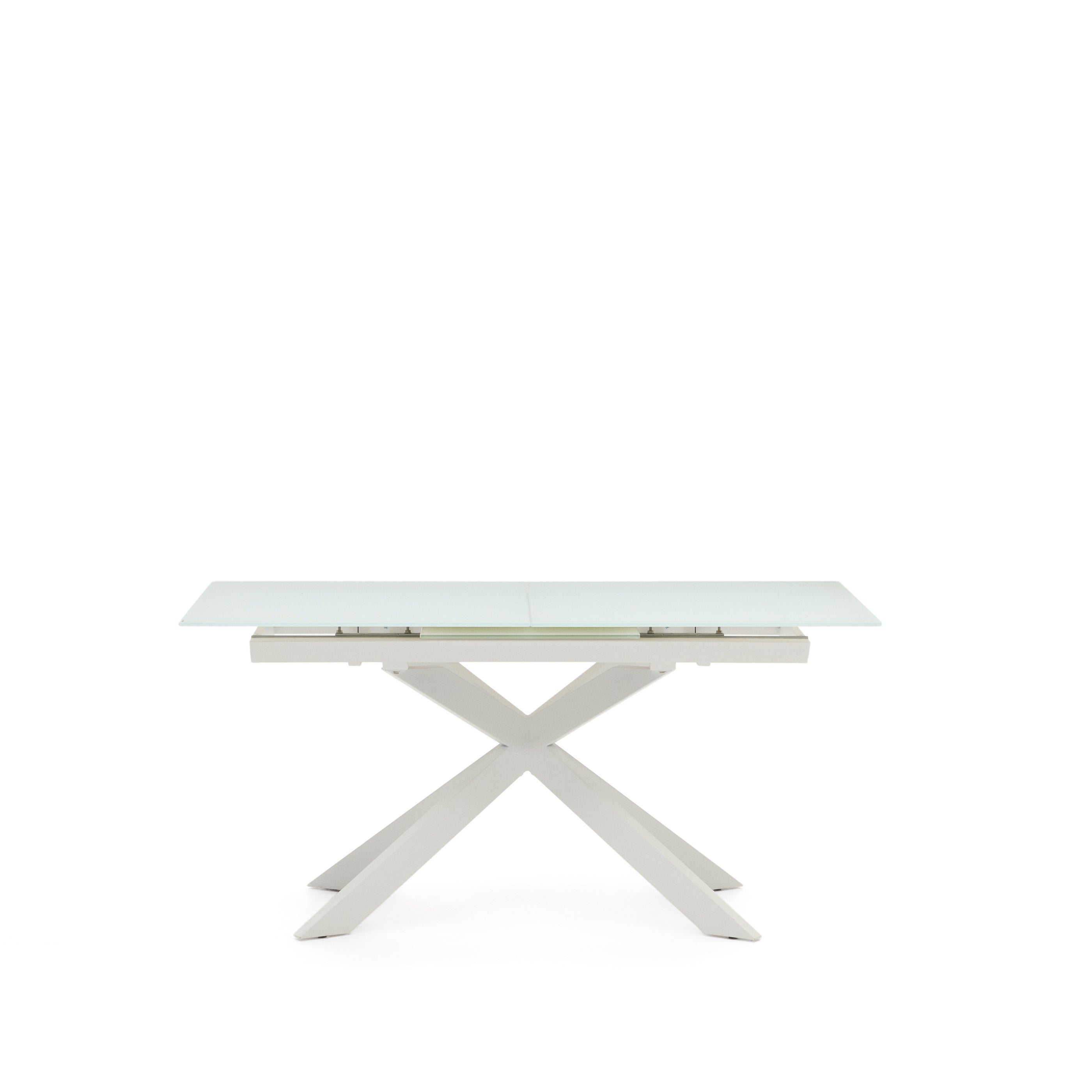 Atminda extendable table in glass and MDF with steel legs in white, 160 (210) x 90 cm - Product Image