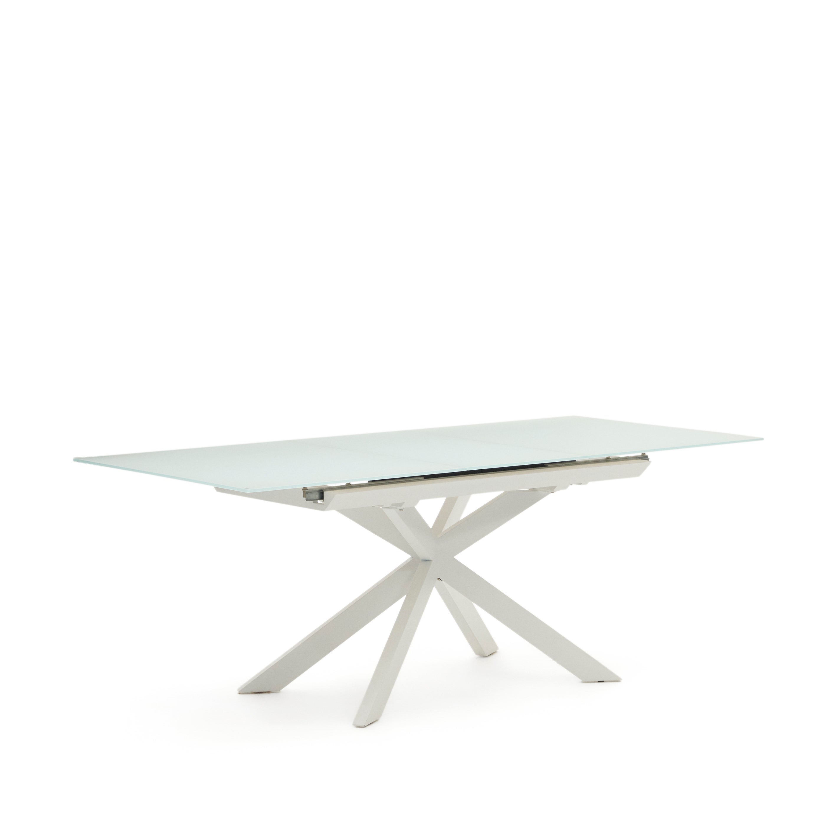 Atminda extendable table in glass and MDF with steel legs in white, 160 (210) x 90 cm - Product Image