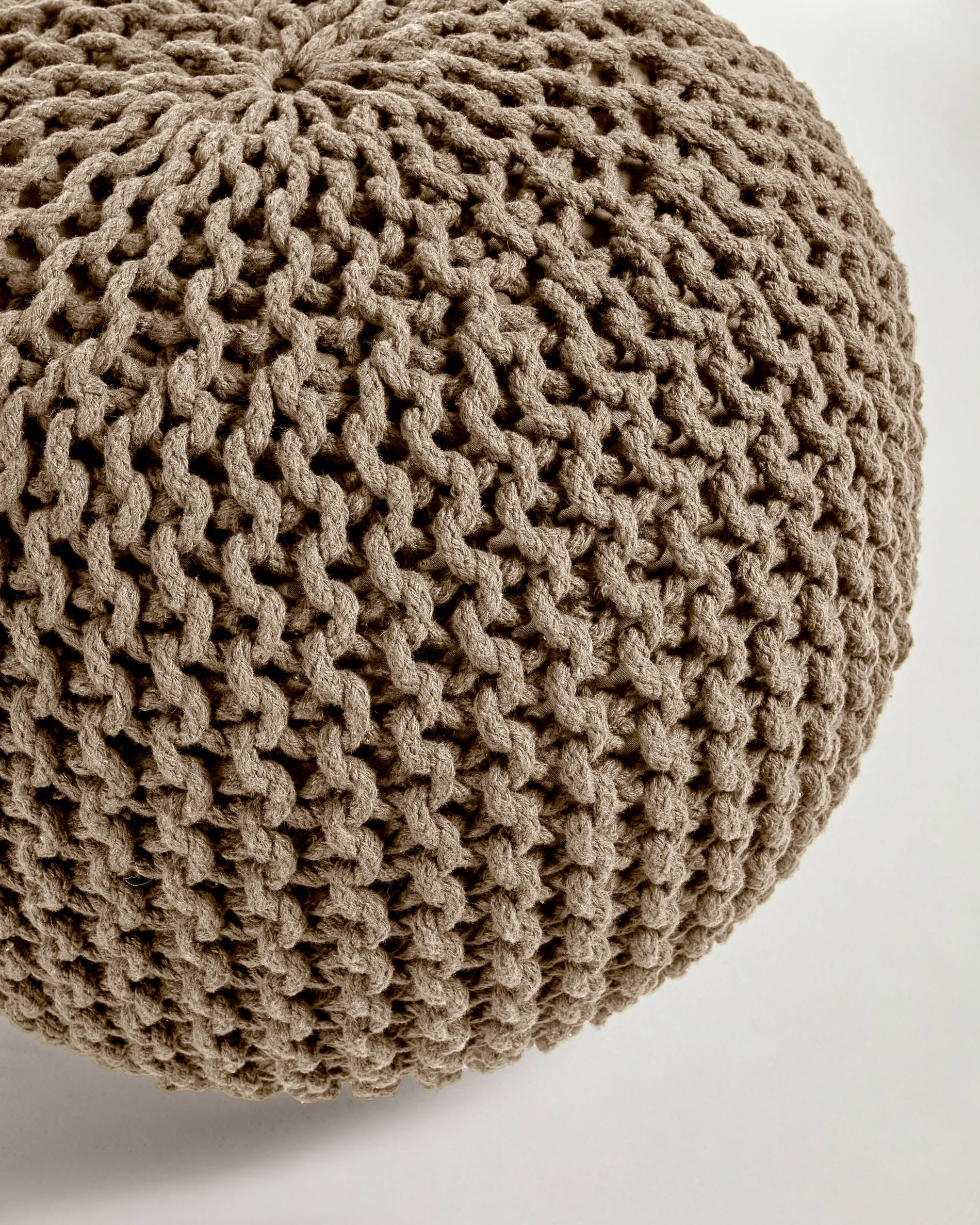 Chloe round pouf, 100% beige cotton, Ø 50 cm