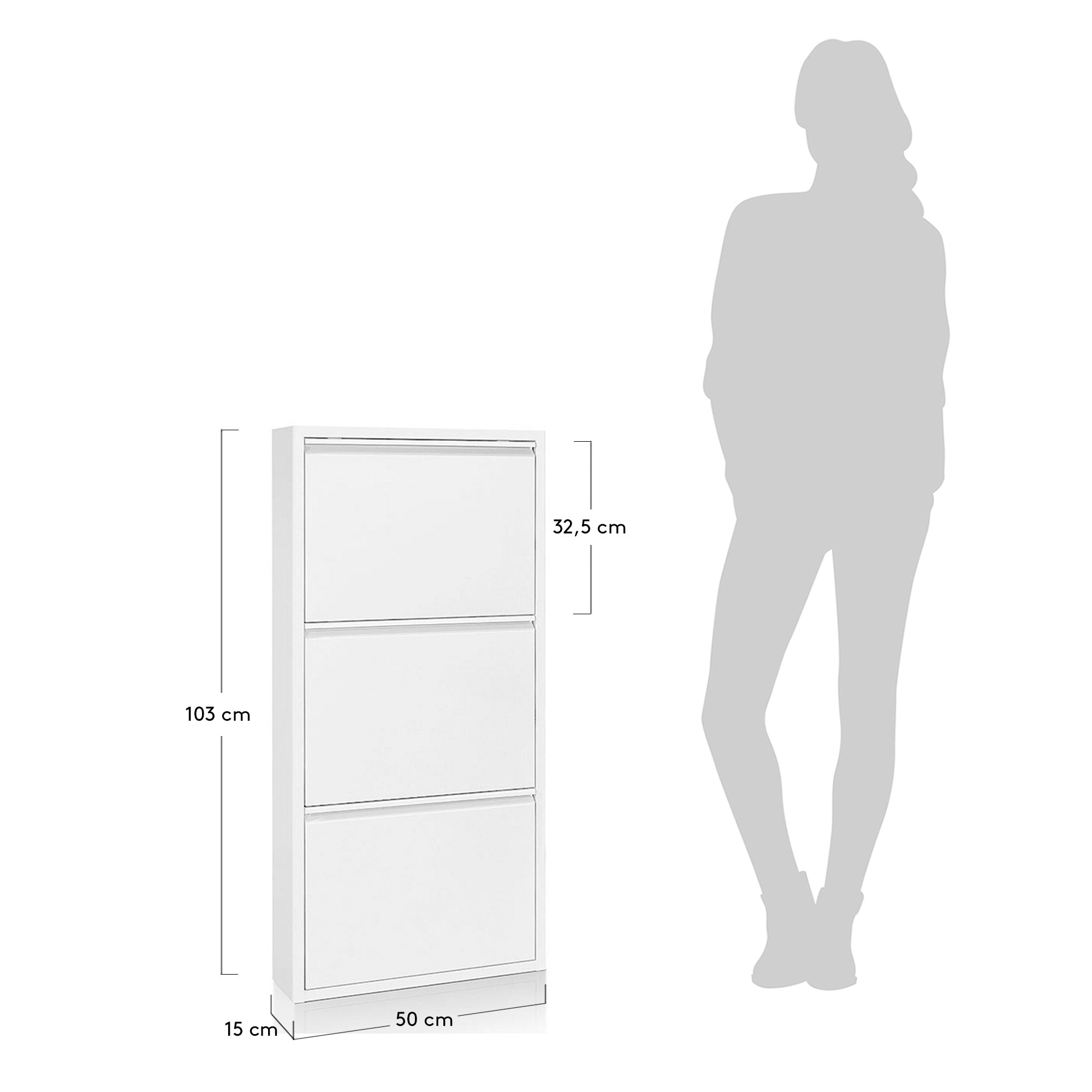 Shoe rack Ode 50 x 103 cm 3 doors white - Measurements