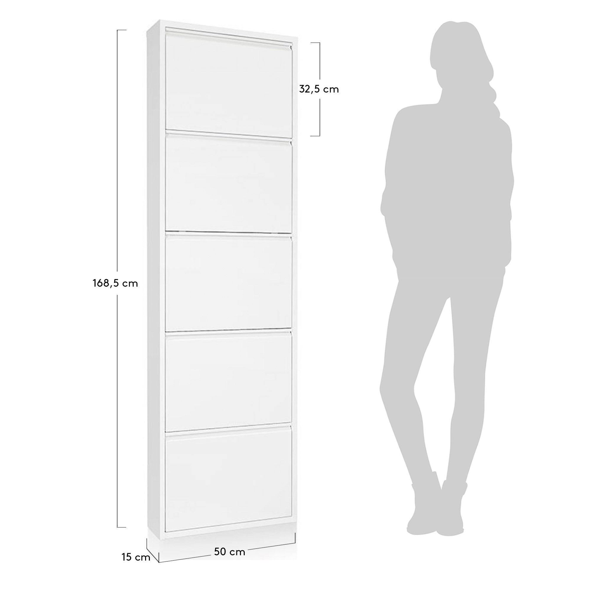 Shoe rack Ode 50 x 168,5 cm 5 doors white - Measurements