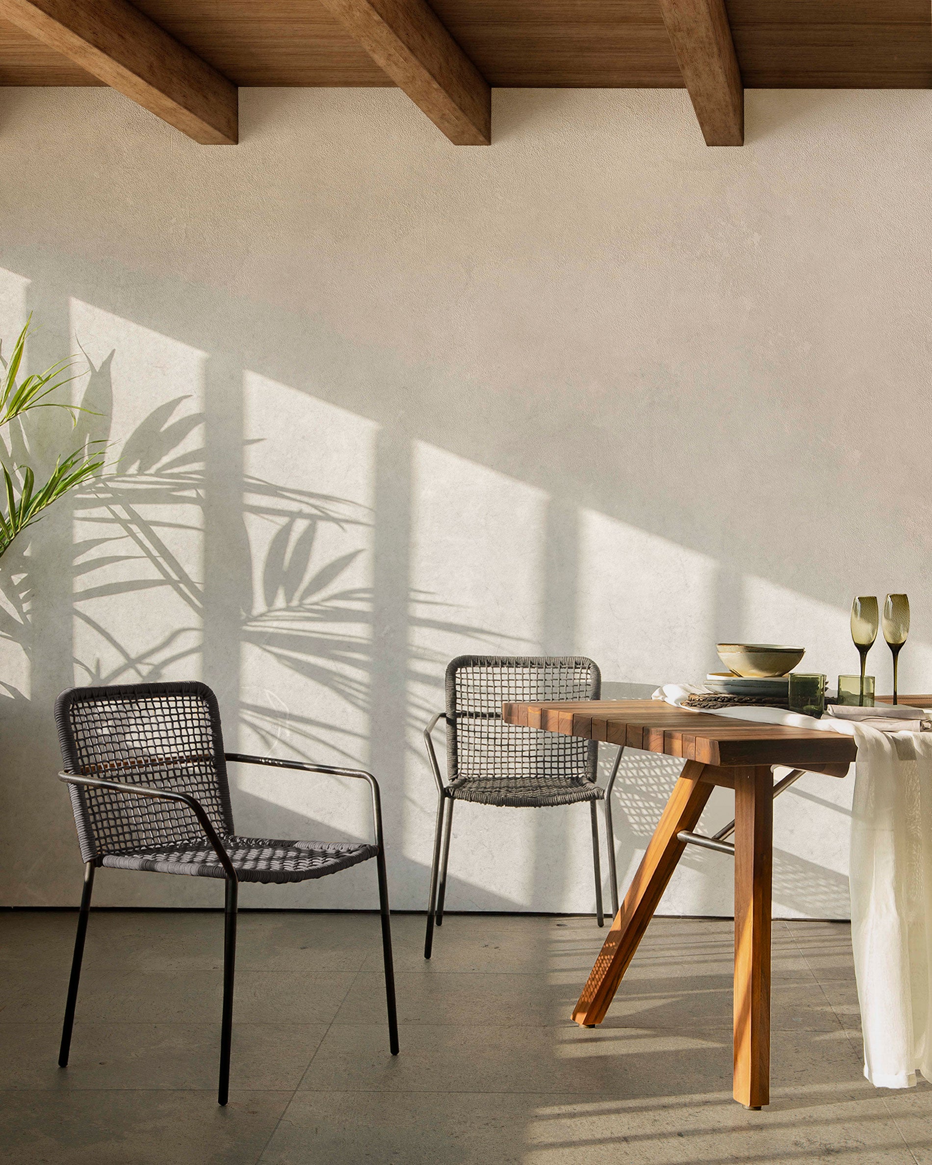 Ellen stackable chair in black cord with galvanised steel - Lifestyle