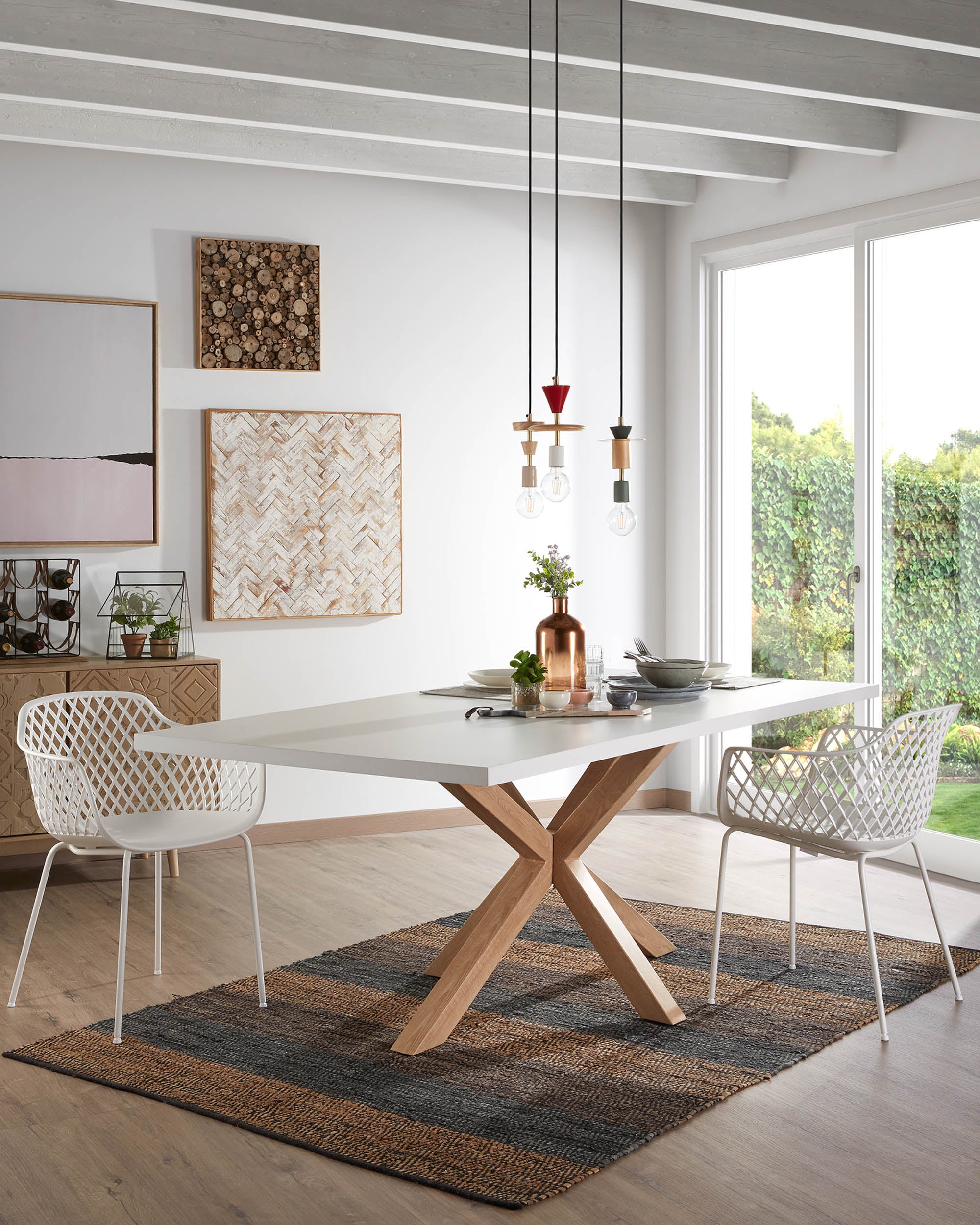 Argo table in melamine with white finish and wood-effect steel legs 180 x 100 cm - Lifestyle
