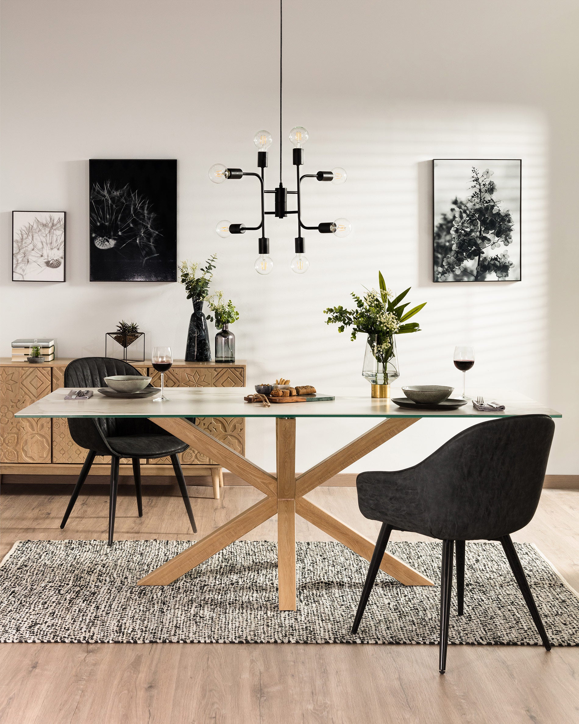 Argo table in white Kalos porcelain and wood-effect steel legs 180 x 100 cm - Lifestyle