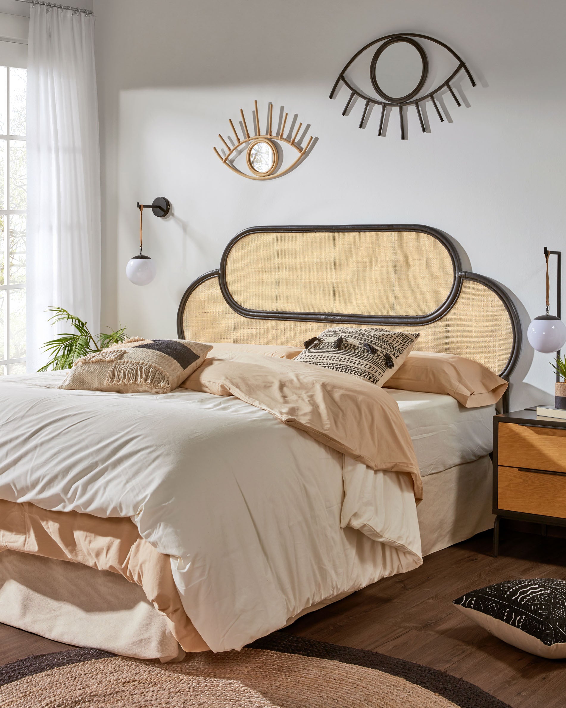 Lalita rattan headboard with a black finish, for 160 cm beds - Lifestyle