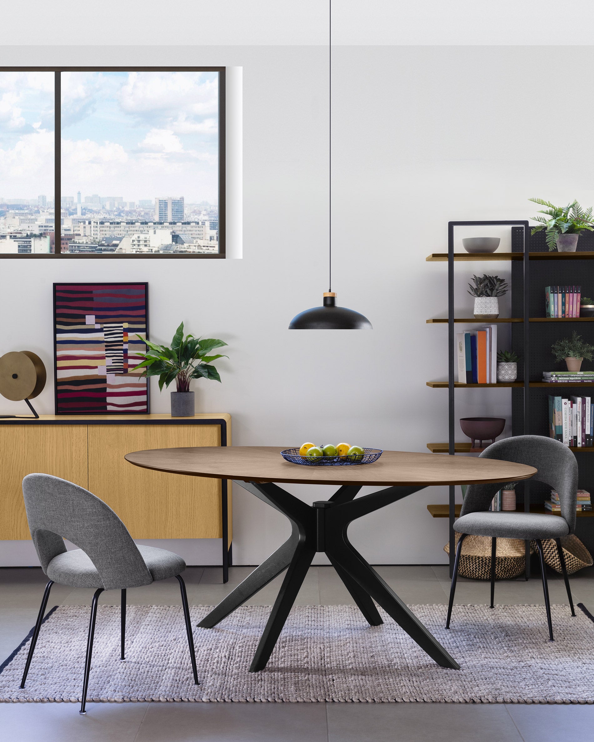 Mahalia dining chair in dark grey with steel legs, with a black painted finish FSC 100% - Lifestyle
