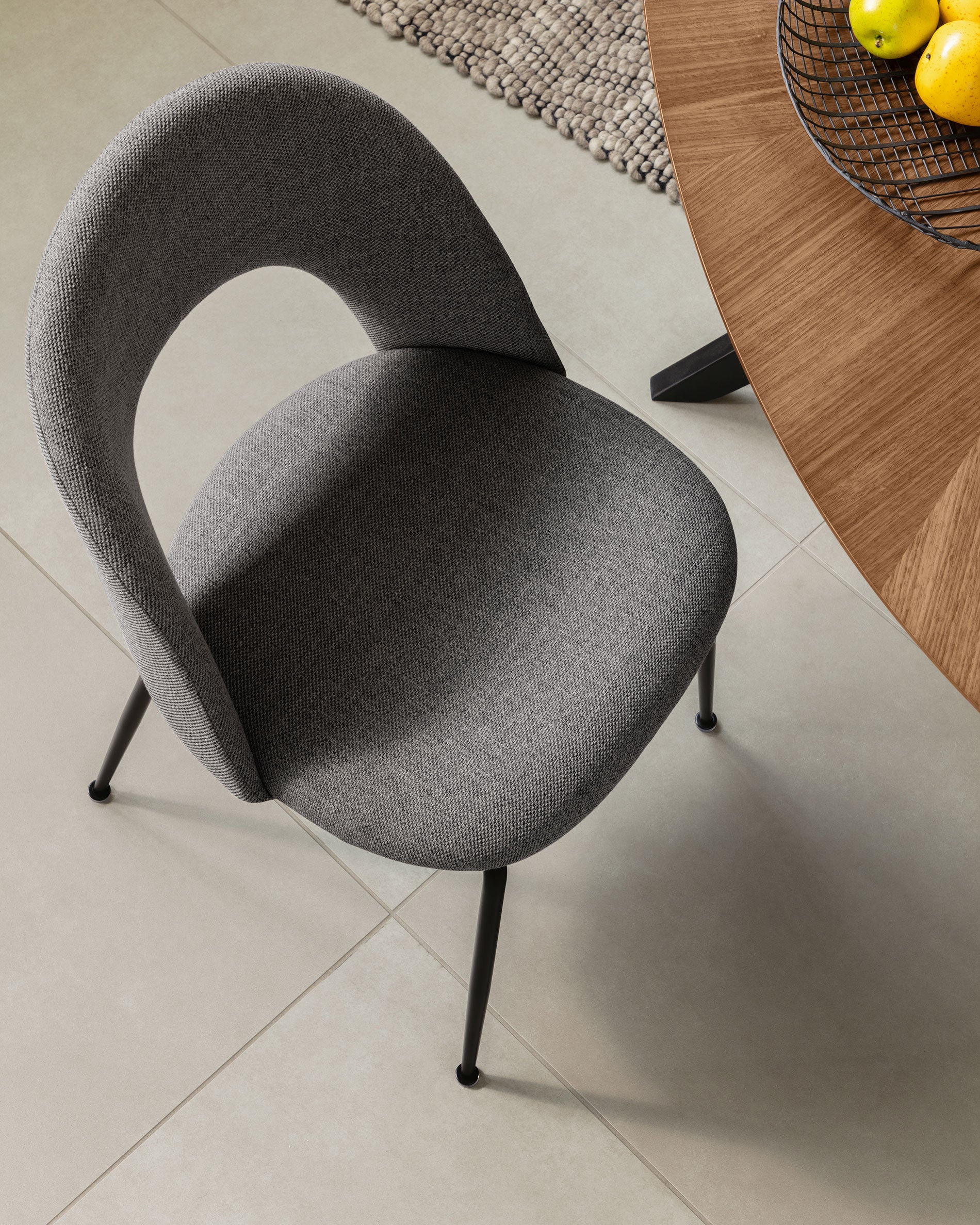 Mahalia dining chair in dark grey with steel legs, with a black painted finish FSC 100% - Lifestyle