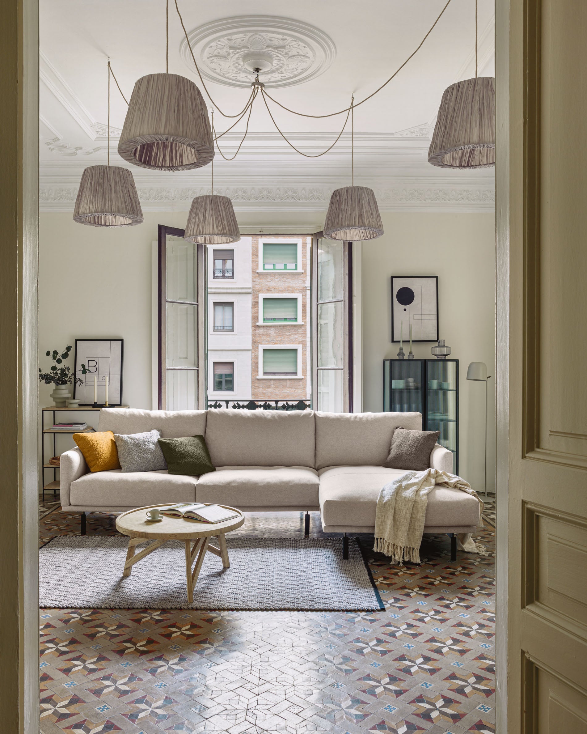 Galene 4 seater sofa with right-hand chaise longue in beige, 314 cm FSC Mix Credit - Lifestyle