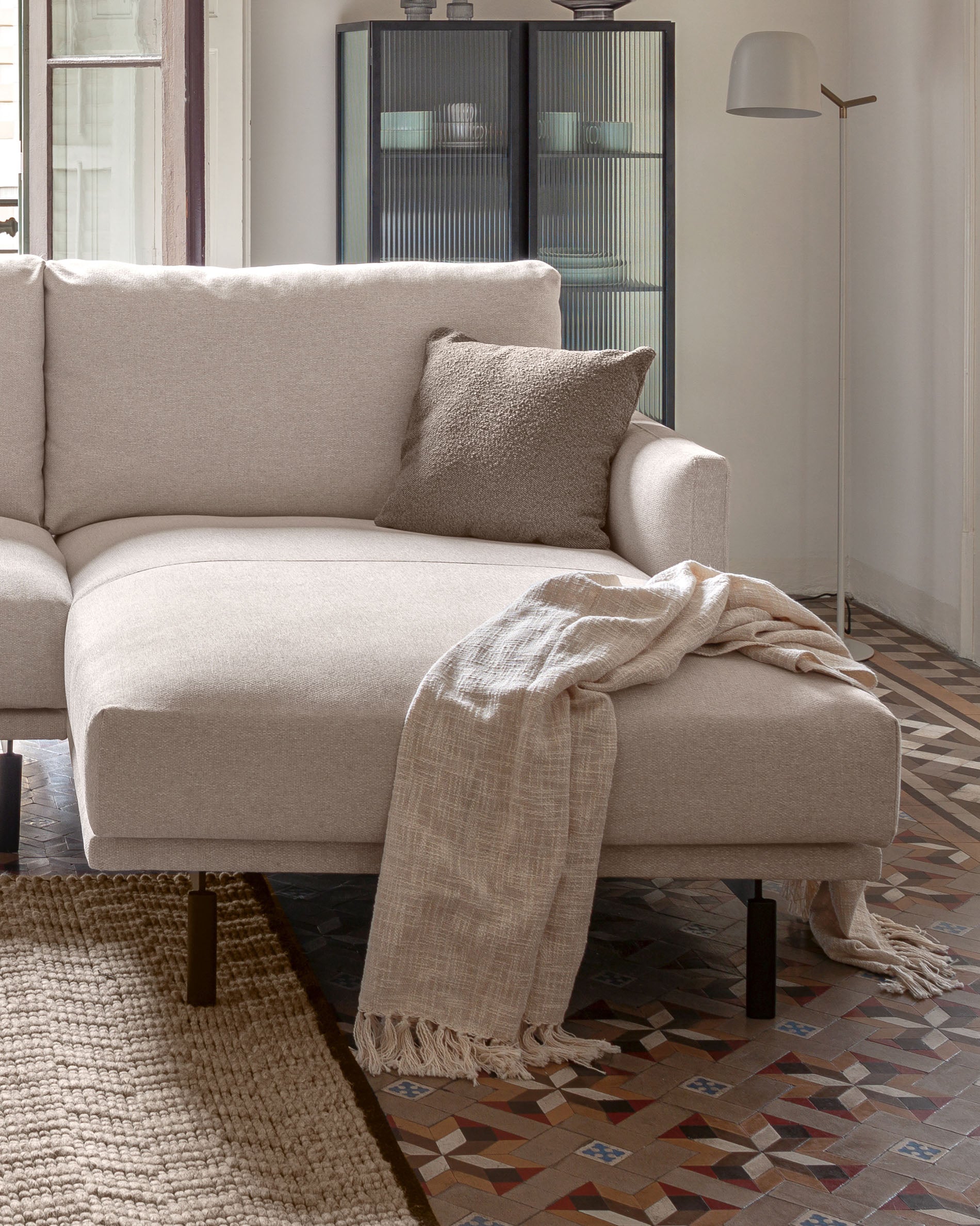 Galene 4 seater sofa with right-hand chaise longue in beige, 314 cm FSC Mix Credit - Lifestyle