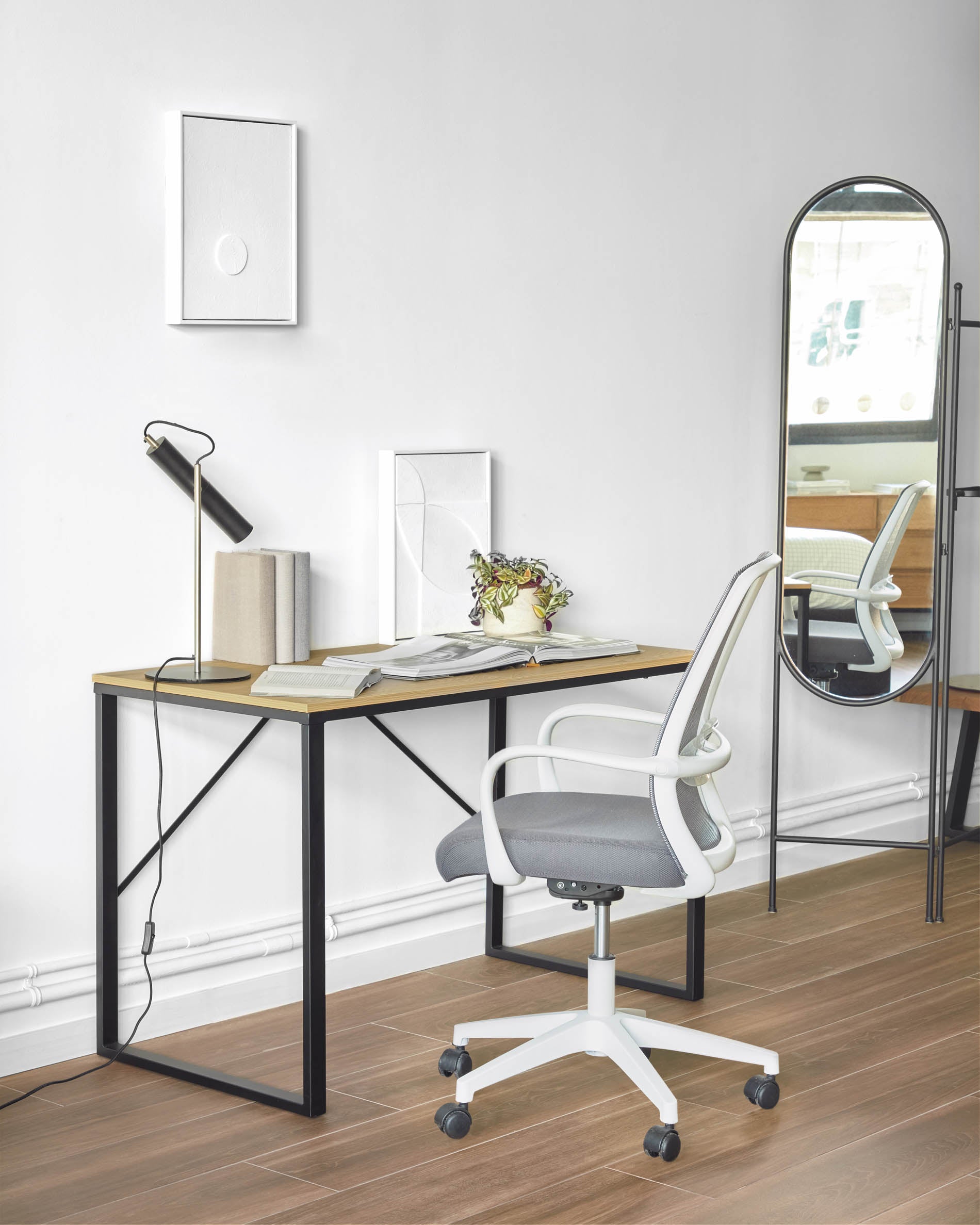 Melva office chair in grey and legs made of steel in white - Lifestyle