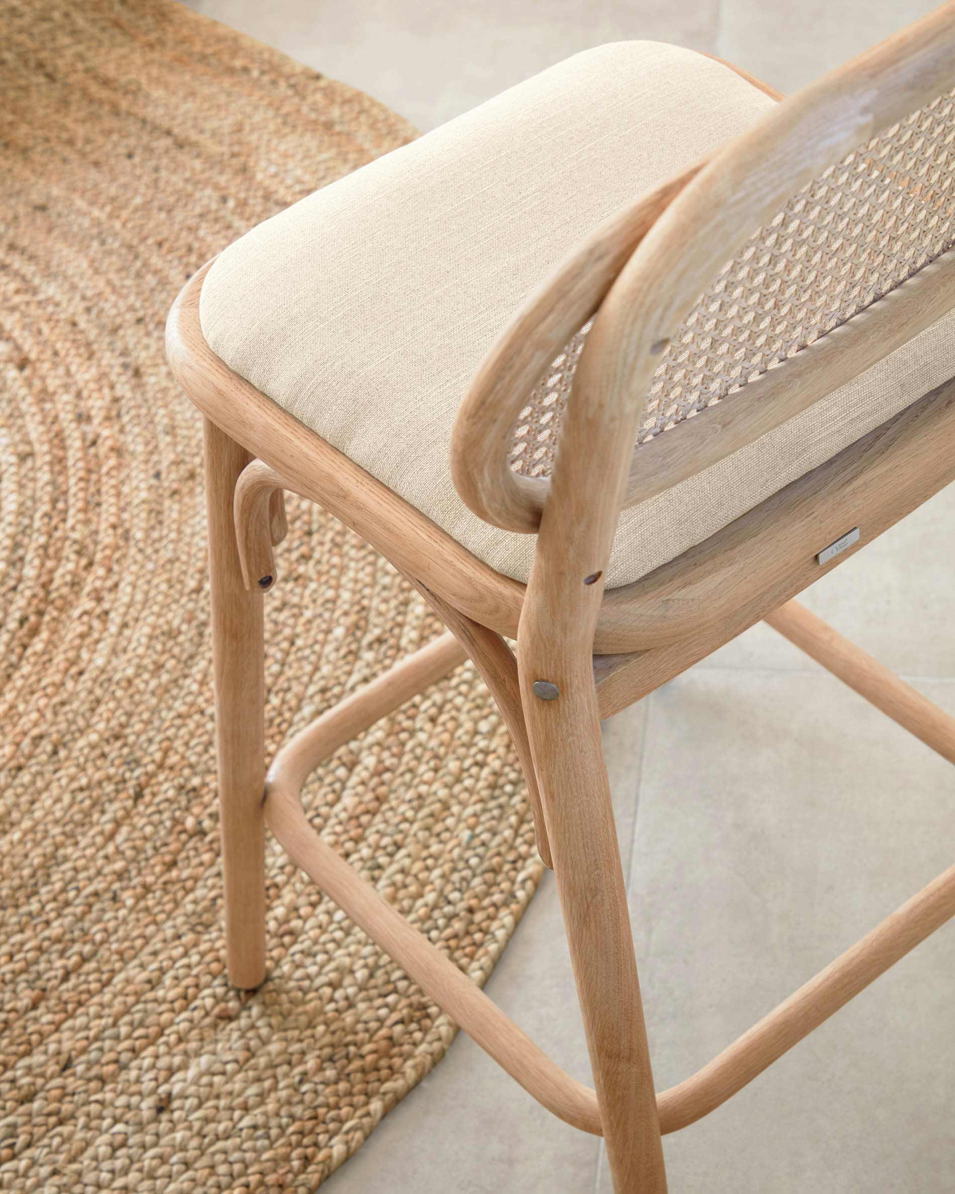 Doriane 65 cm height solid oak stool with natural finish and upholstered seat FSC Mix Credit - Lifestyle