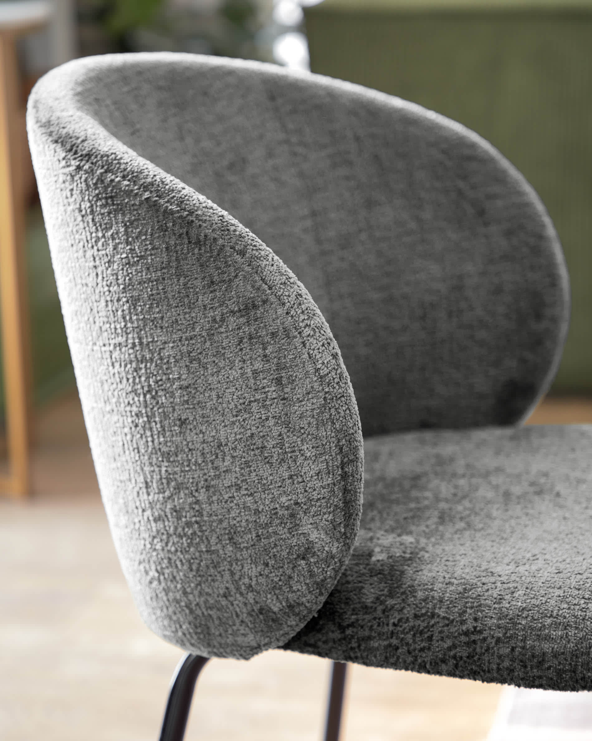 Minna chenille chair in grey with steel legs in a black finish