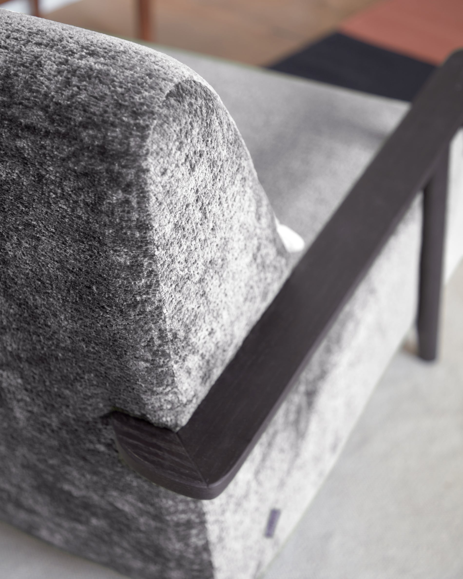 Meghan armchair in grey chenille and wood with wenge finish - Lifestyle