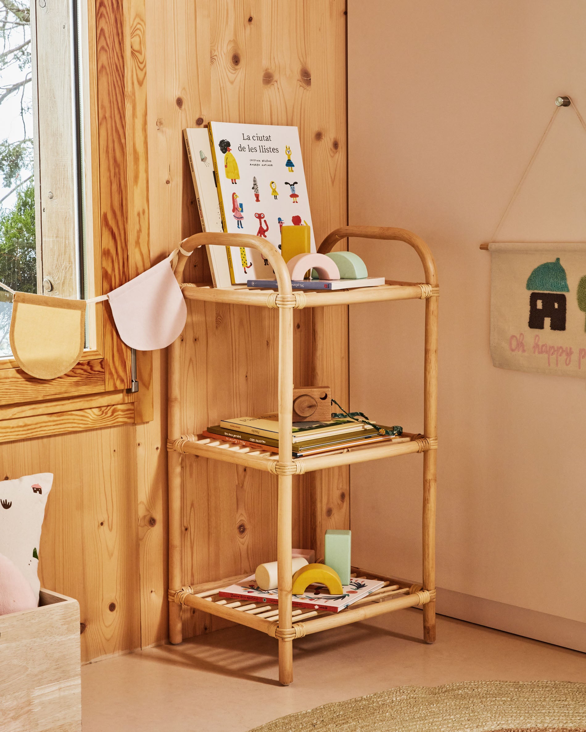 Ormela rattan shelving unit with natural finish, 40 x 80 cm - Lifestyle