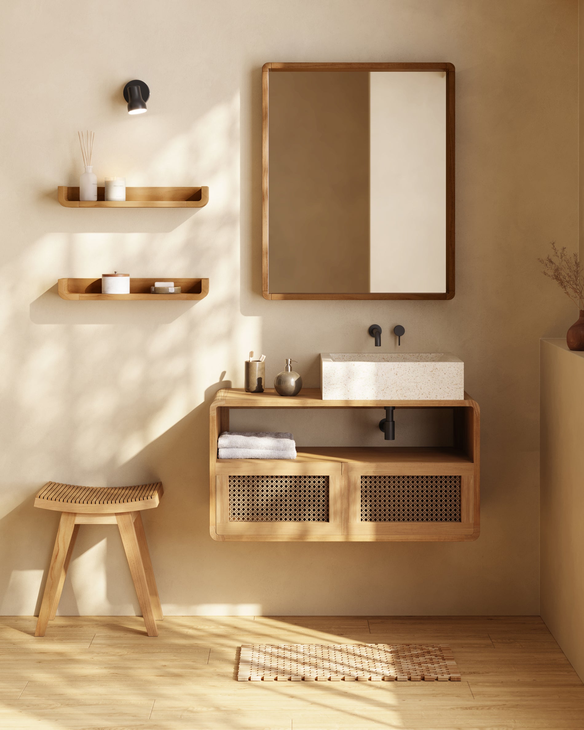 Shamel set of 2 solid teak shelves 50 x 5 cm - Lifestyle