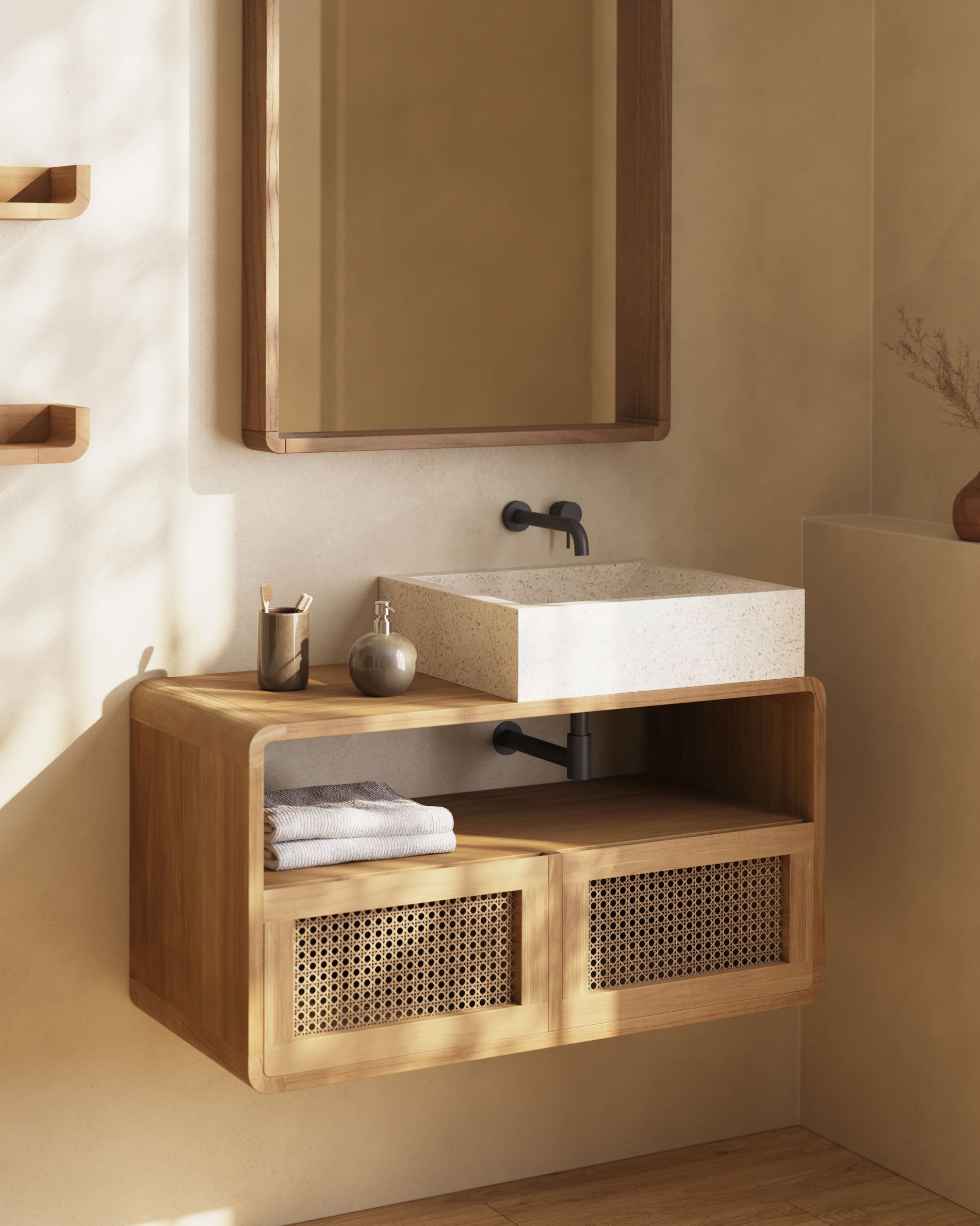 Delina countertop washbasin in white terrazzo 40 x 45 cm - Lifestyle