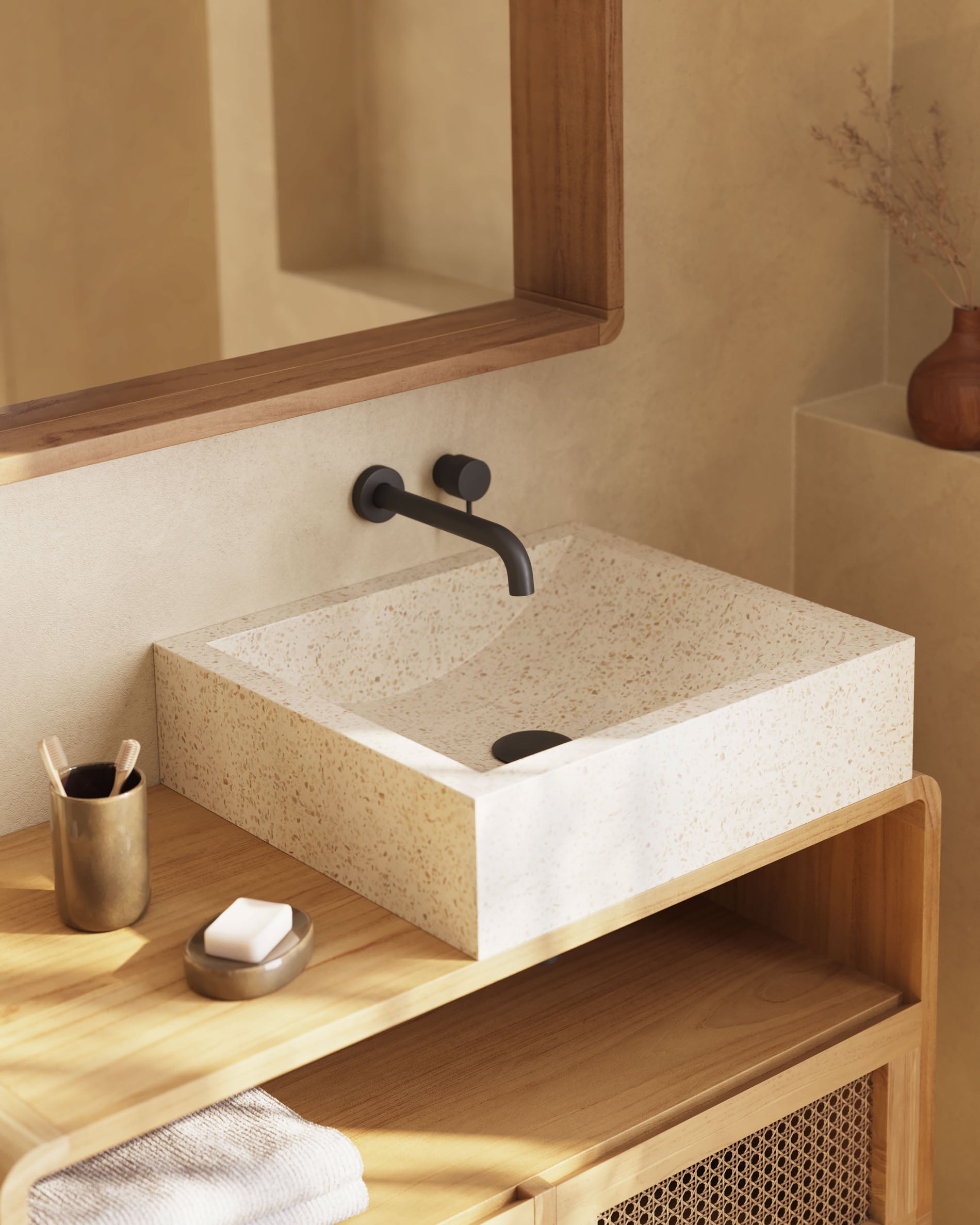 Delina countertop washbasin in white terrazzo 40 x 45 cm - Lifestyle