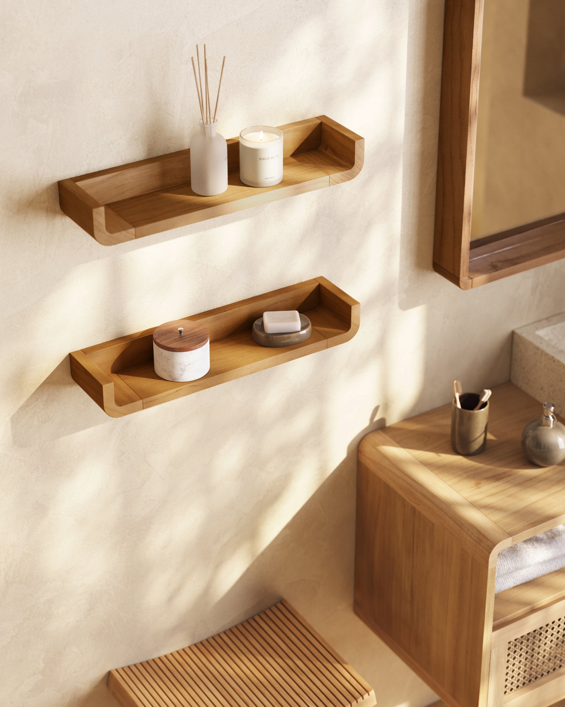 Shamel set of 2 solid teak shelves 50 x 5 cm - Lifestyle