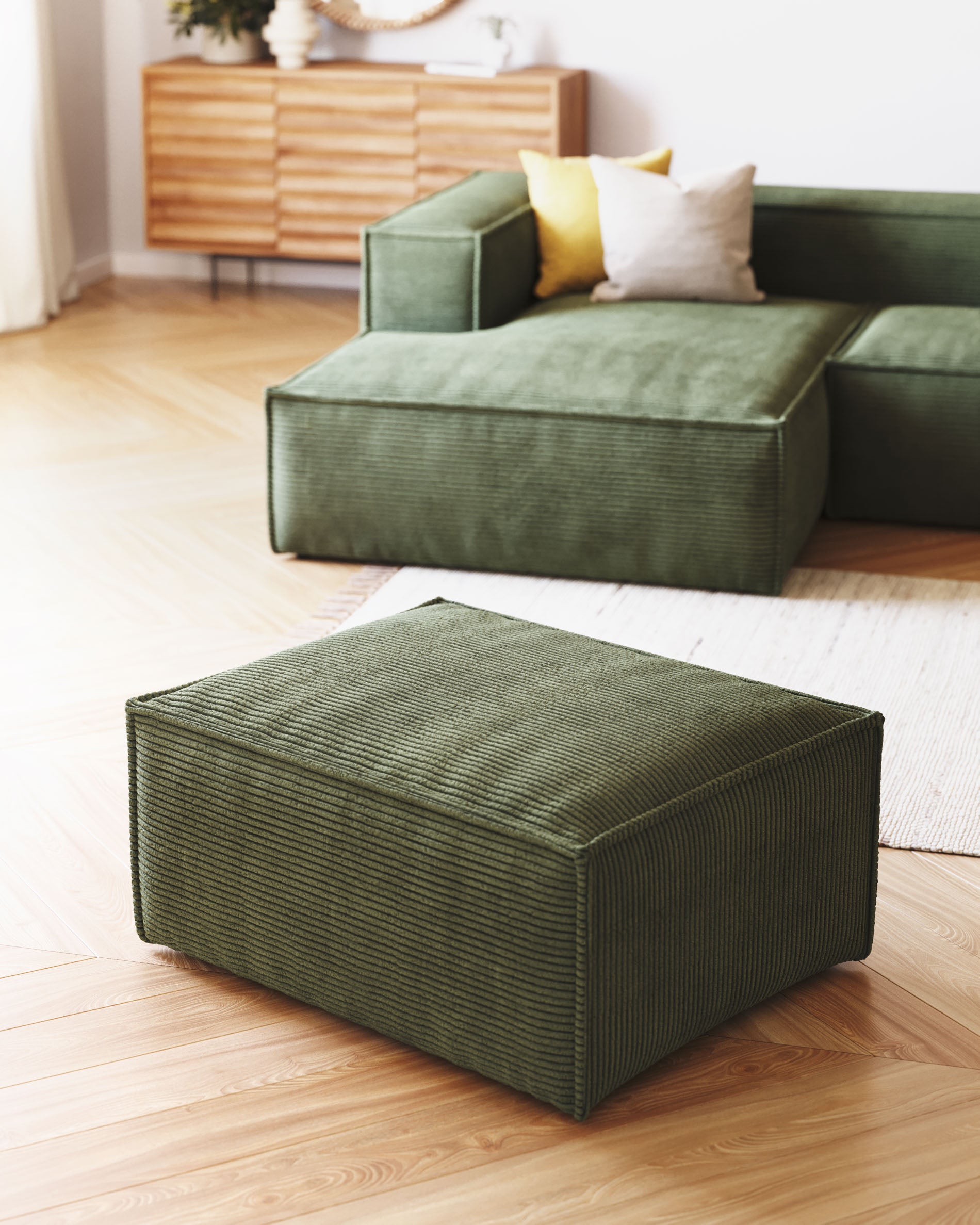 Blok 3-person sofa with chaise longue on the left in green corduroy, 300 cm FR