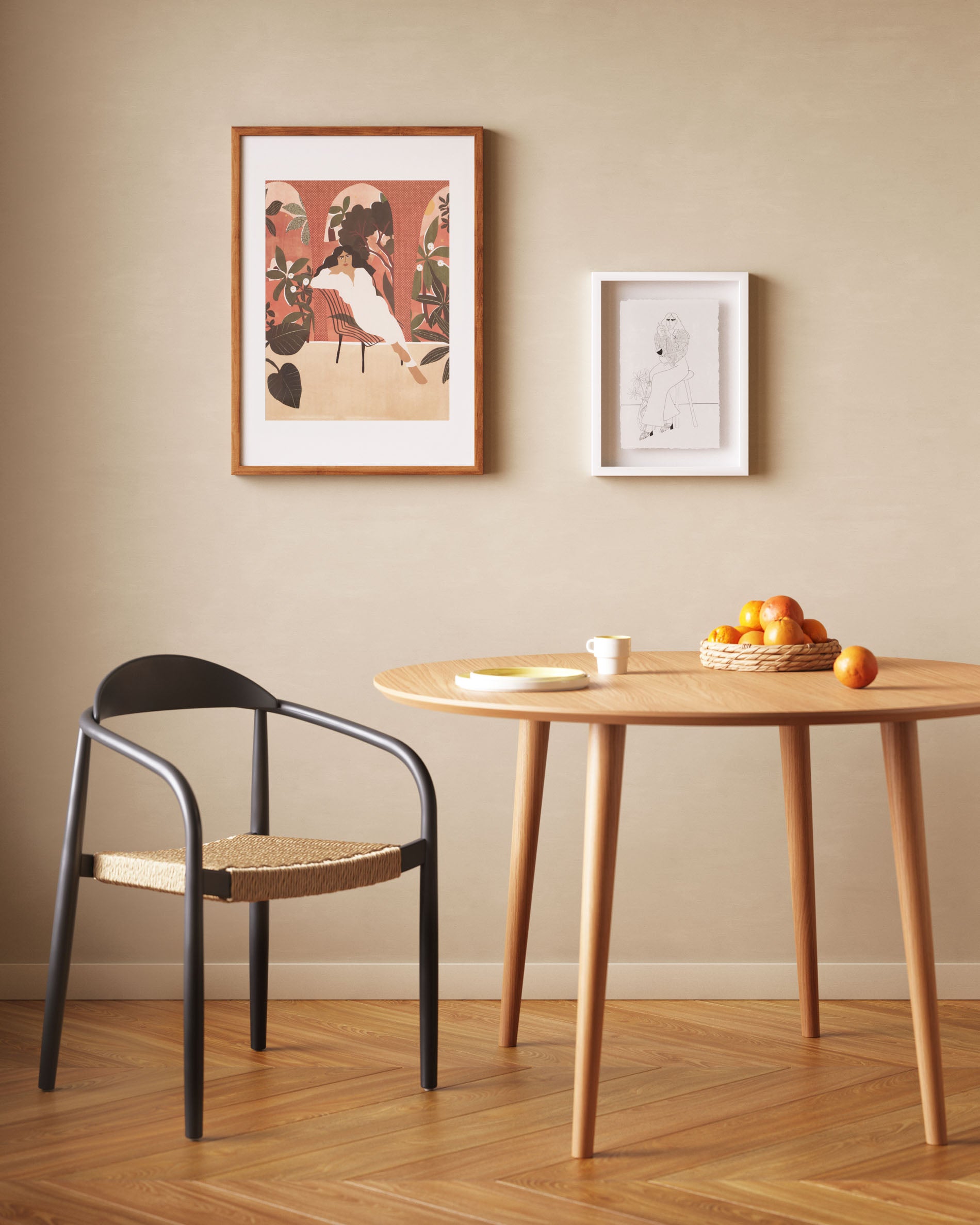 Nina stackable chair solid acacia wood with black finish and beige paper rope seat FSC100% - Lifestyle