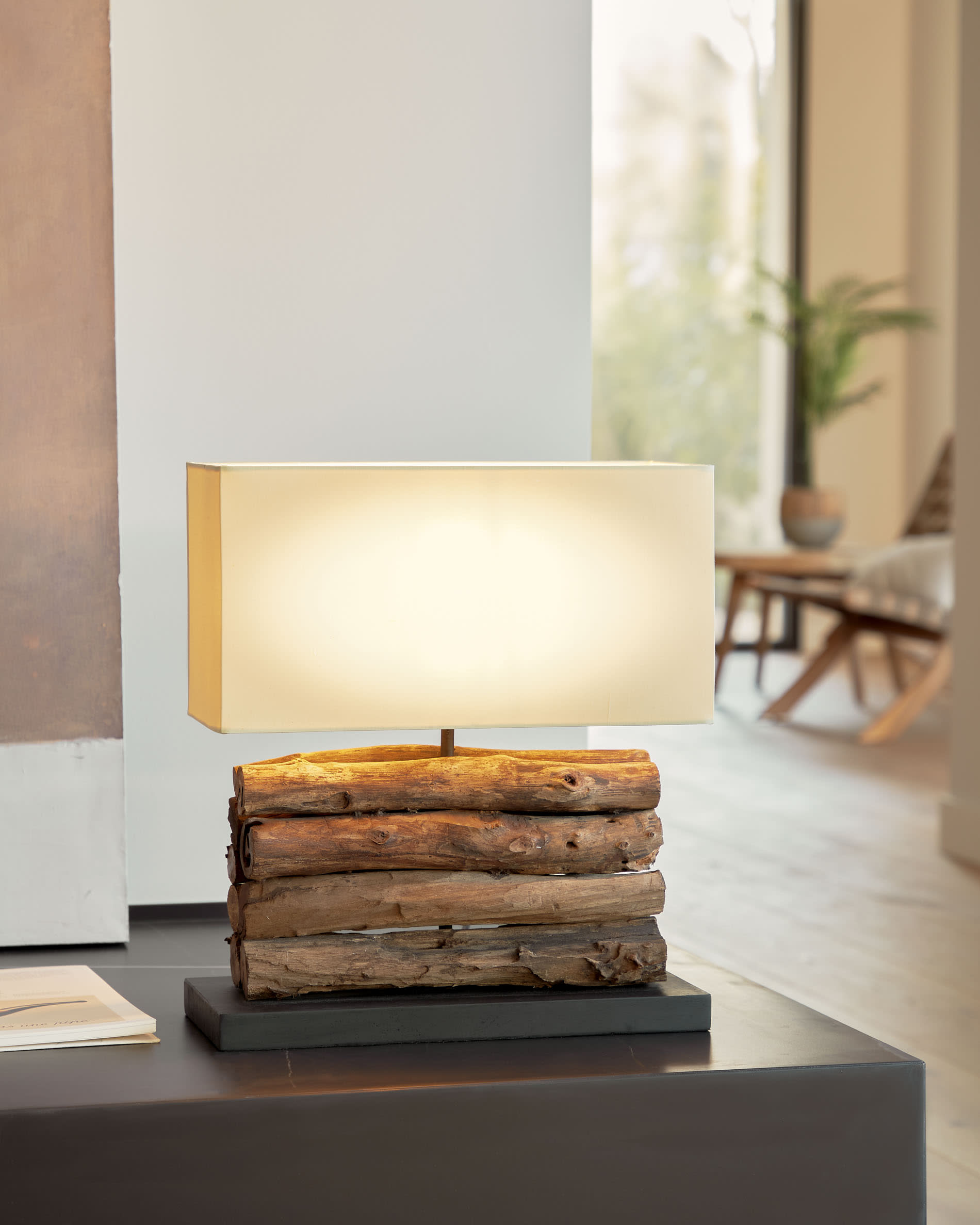 Sahai table lamp, made of solid rubber wood, with UK adapter