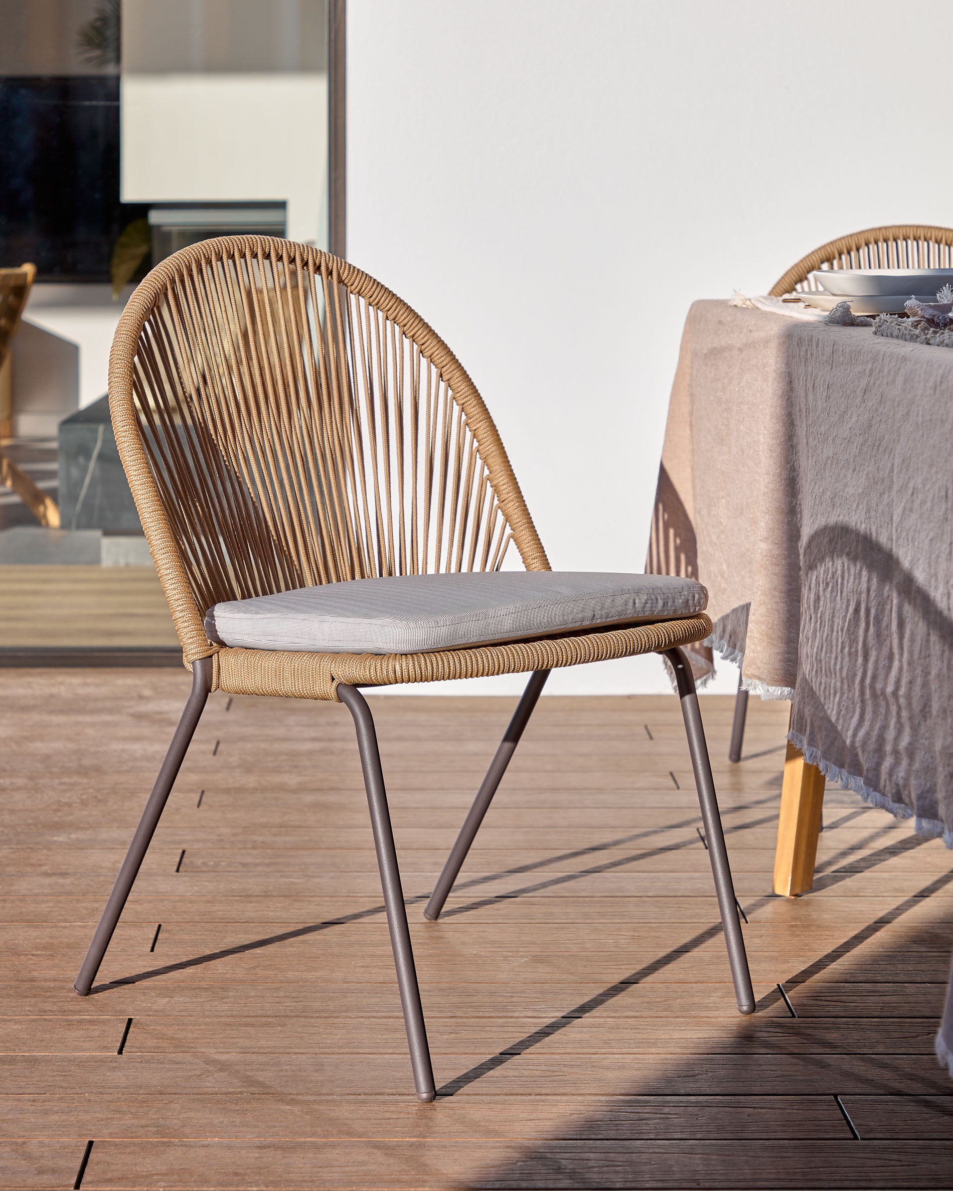Shann stackable chair in beige cord and galvanised steel legs - Lifestyle