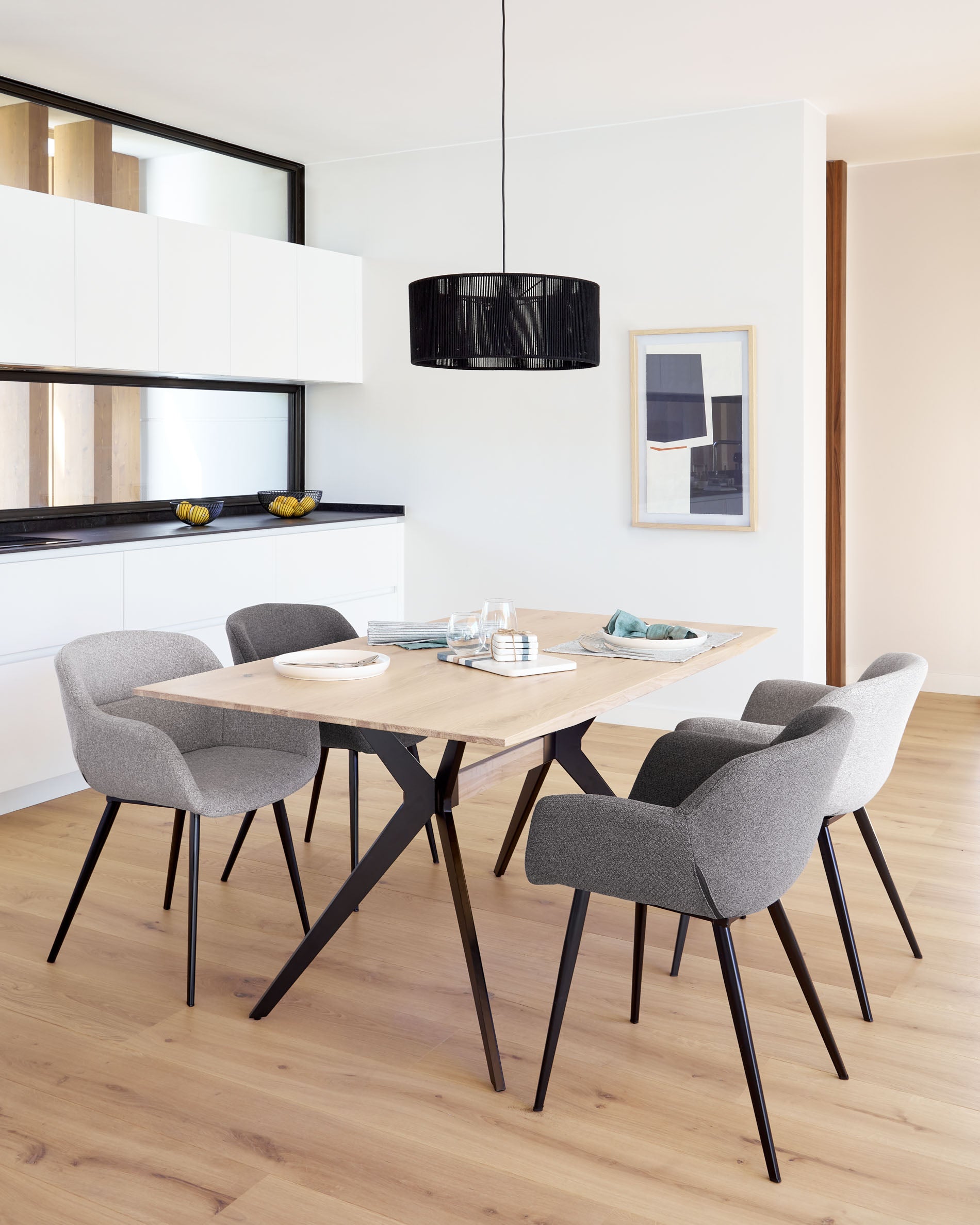 Amethyst oak veneer table with a whitewashed finish and black steel legs, 160 x 90 cm - Lifestyle