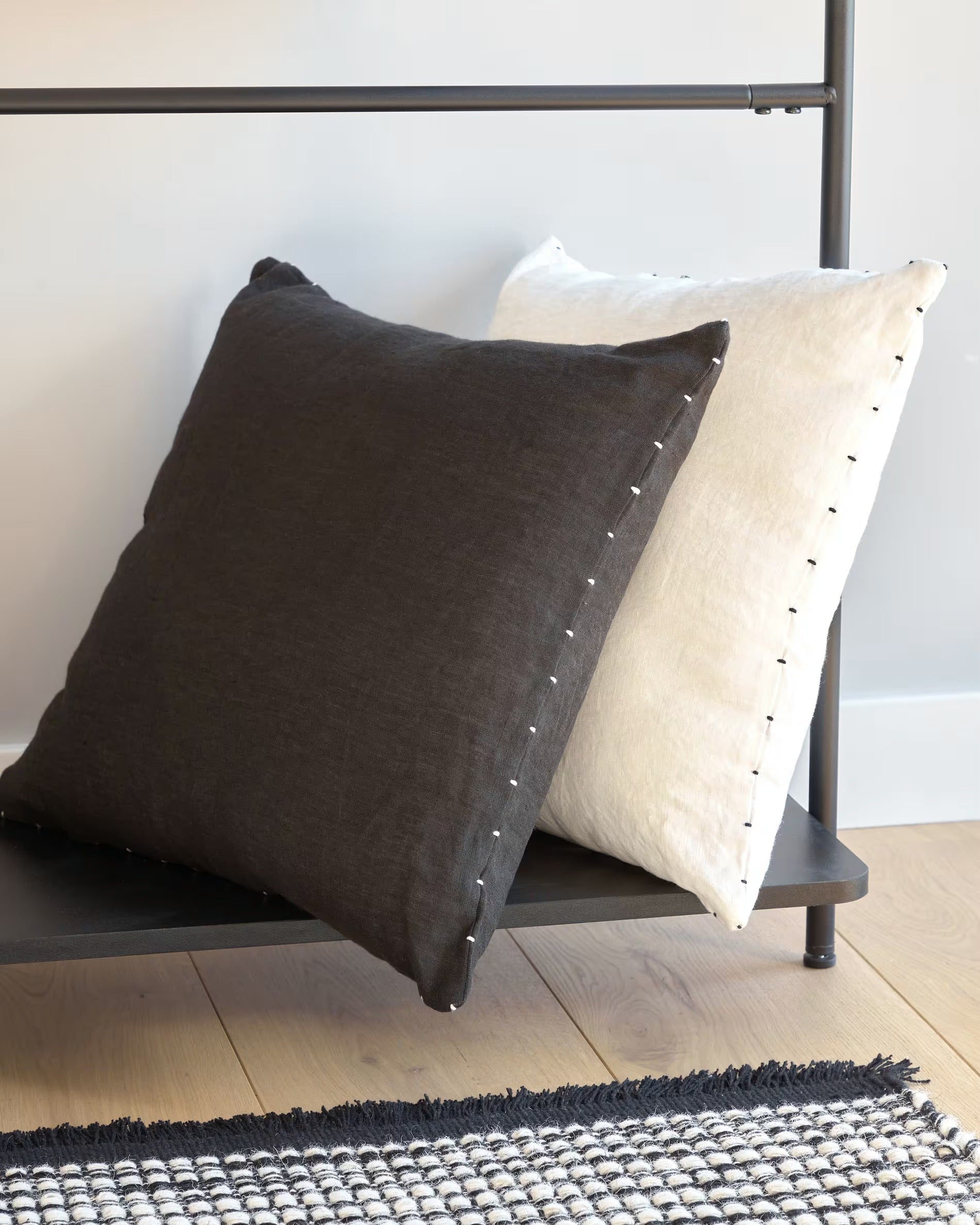 Elmina 100% linen cushion cover in black 45 x 45 cm