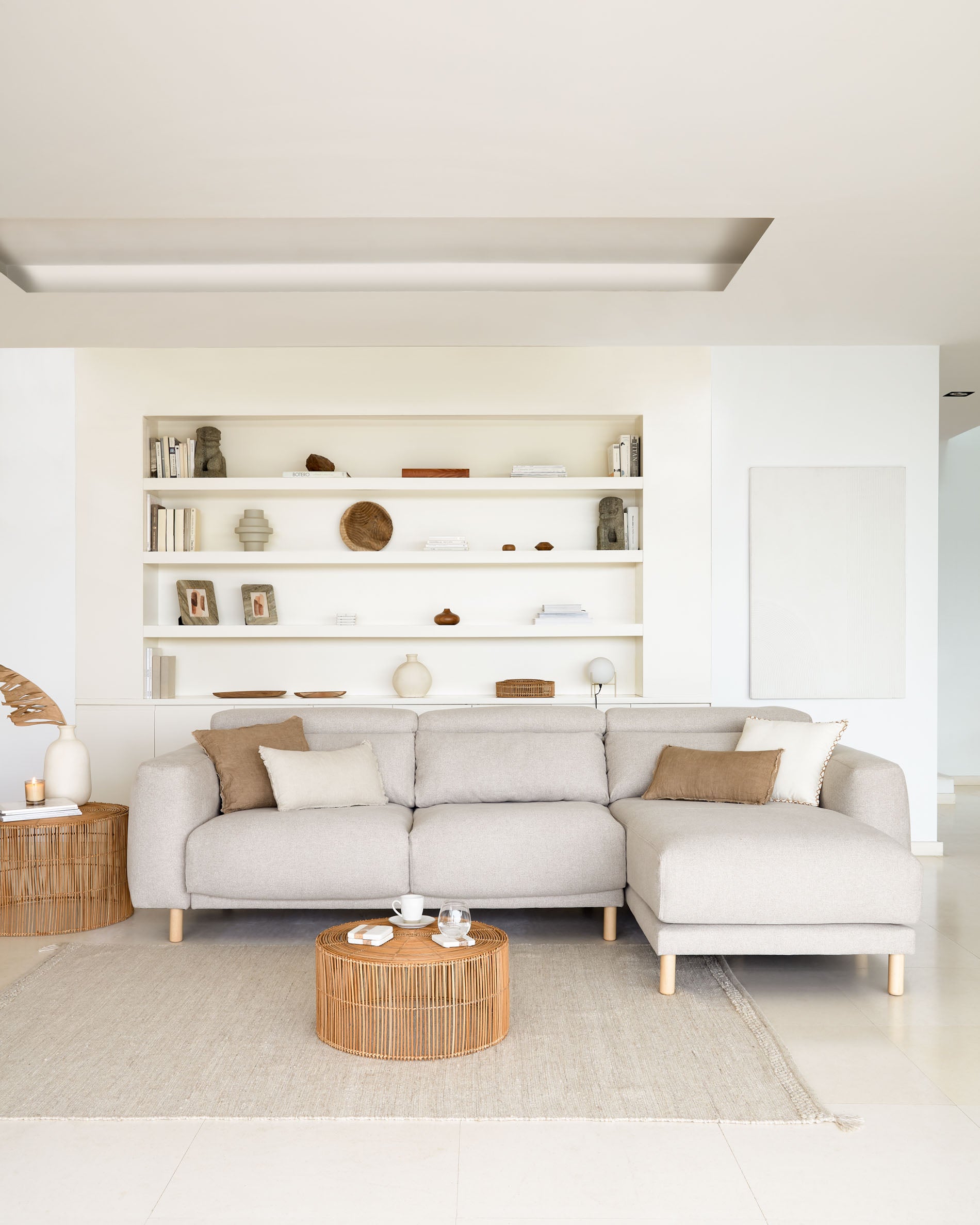 Singa 3 seater sofa with right-hand chaise longue, reclining headrest and extendable seat in beige 296 cm FSC Mix Credit - Lifestyle