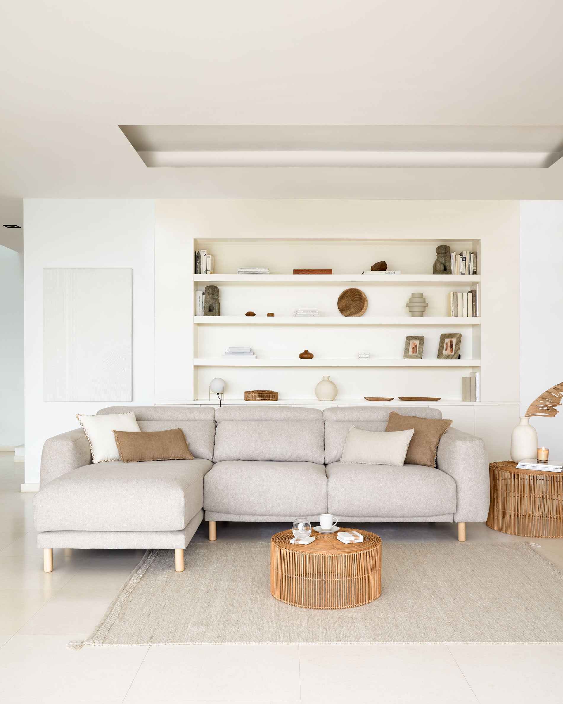 Singa 3 seater sofa with left-hand chaise longue, reclining headrest and extendable seat in beige 296 cm FSC Mix Credit - Lifestyle
