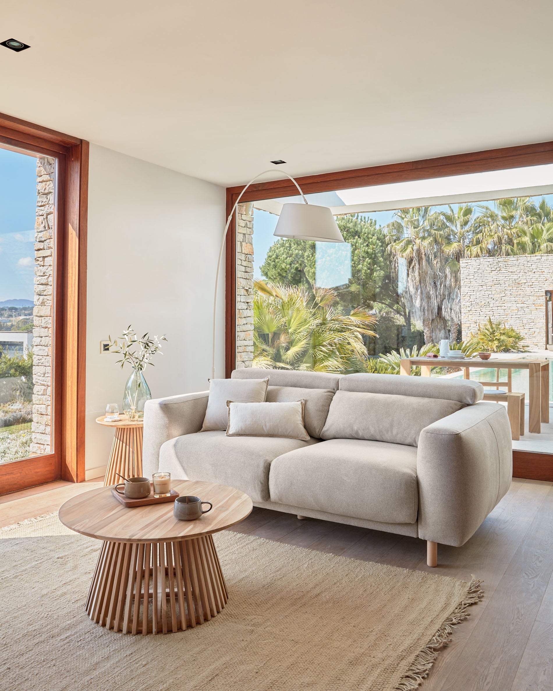 Singa 3 seater sofa with reclining headrest and extendable seat in beige 215 cm FSC Mix Credit - Lifestyle