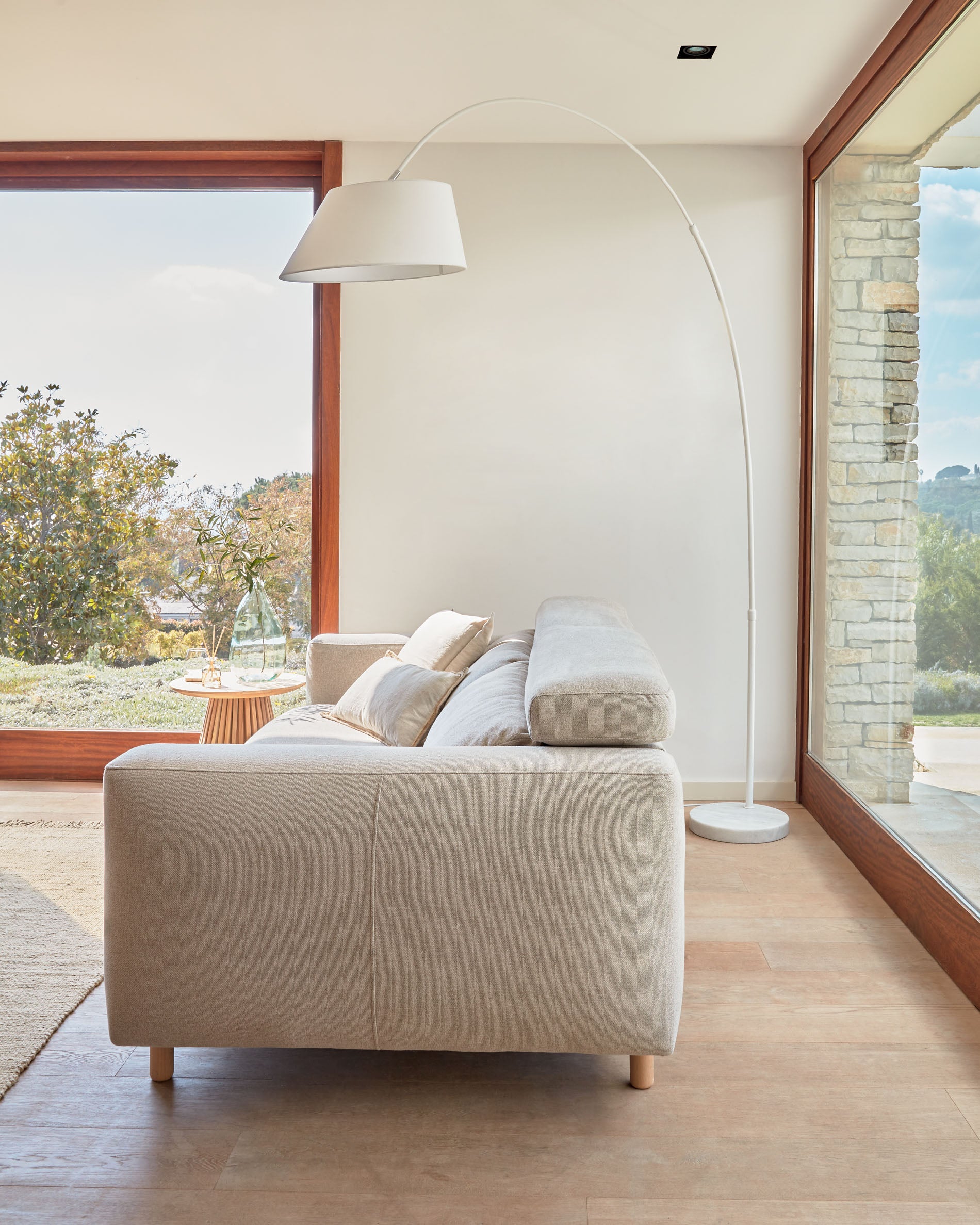 Singa 3 seater sofa with reclining headrest and extendable seat in beige 215 cm FSC Mix Credit - Lifestyle