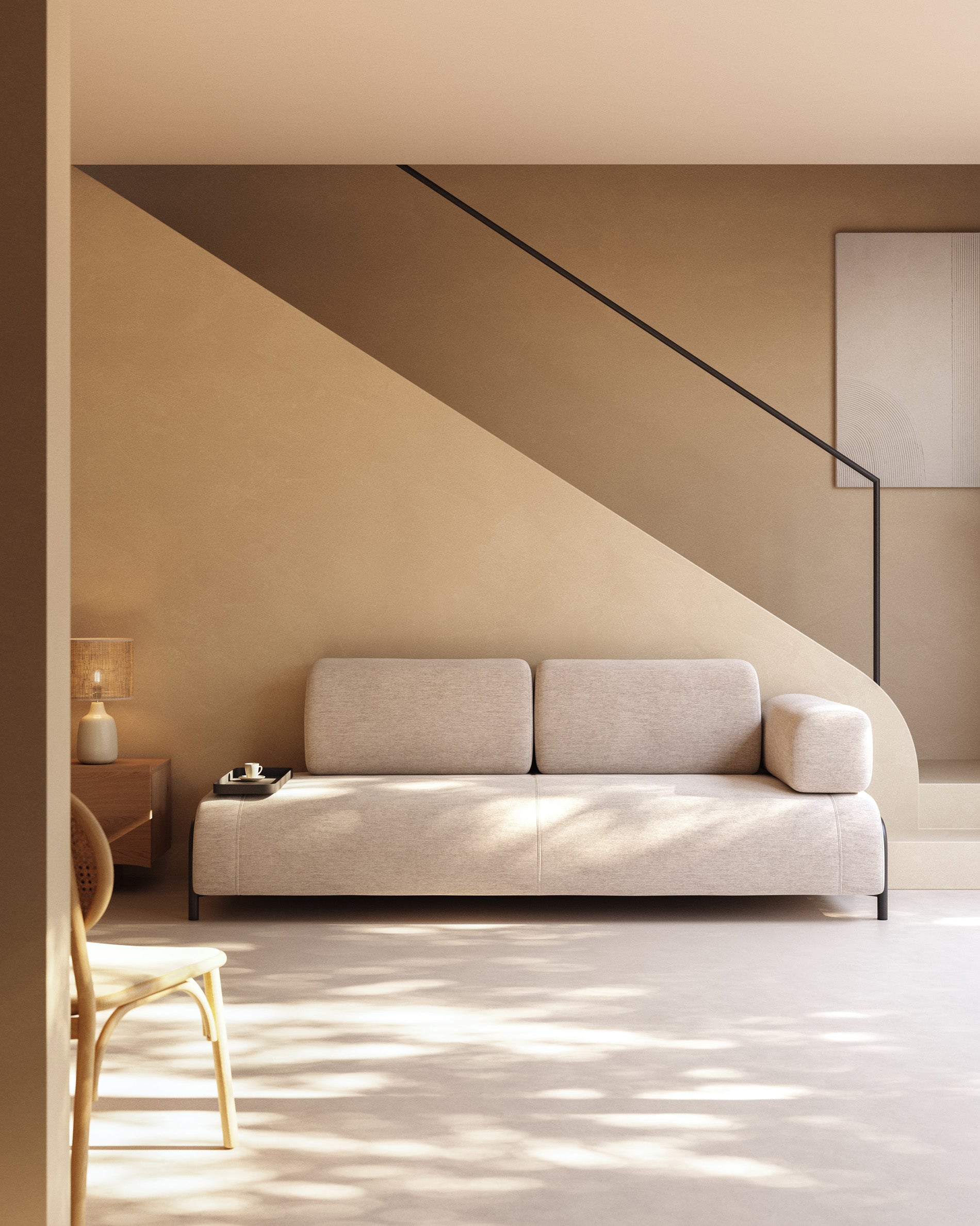 Compo 3-seater sofa in blue with small tray 232 cm - Lifestyle