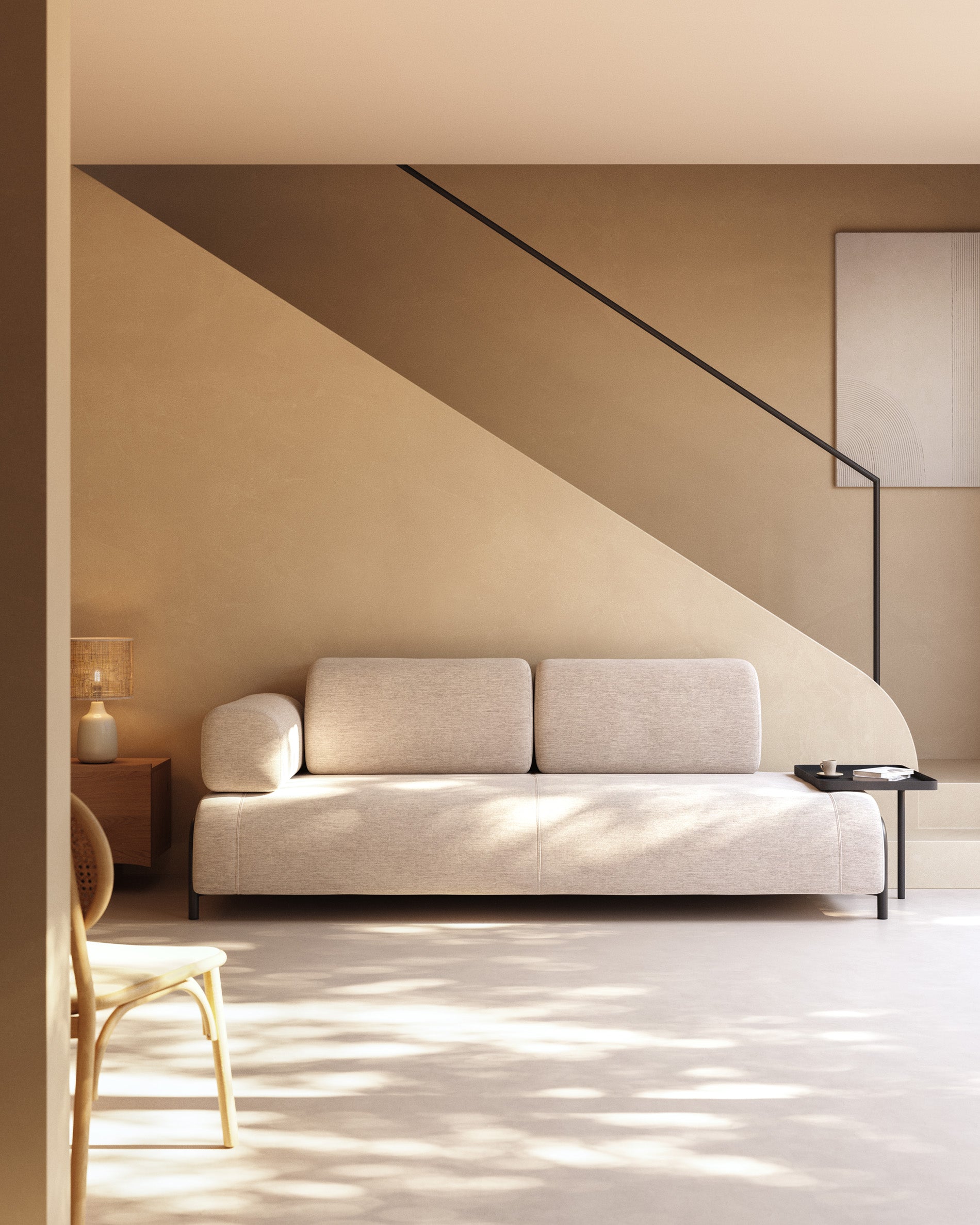 Compo 3 seater sofa with large tray in Beige-Grey, 252 cm - Lifestyle