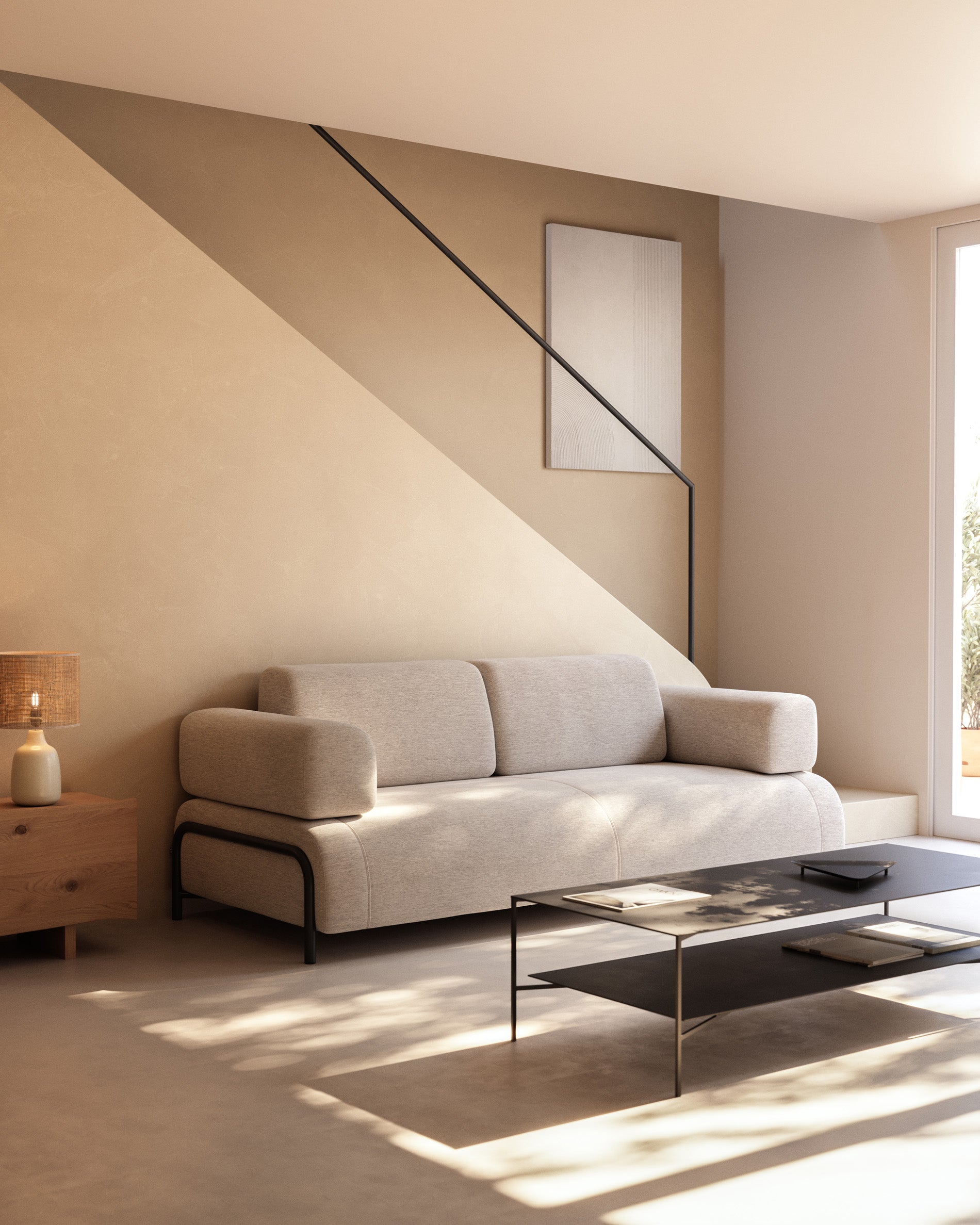 Compo 3 seater sofa in Beige-Grey, 232 cm - Lifestyle