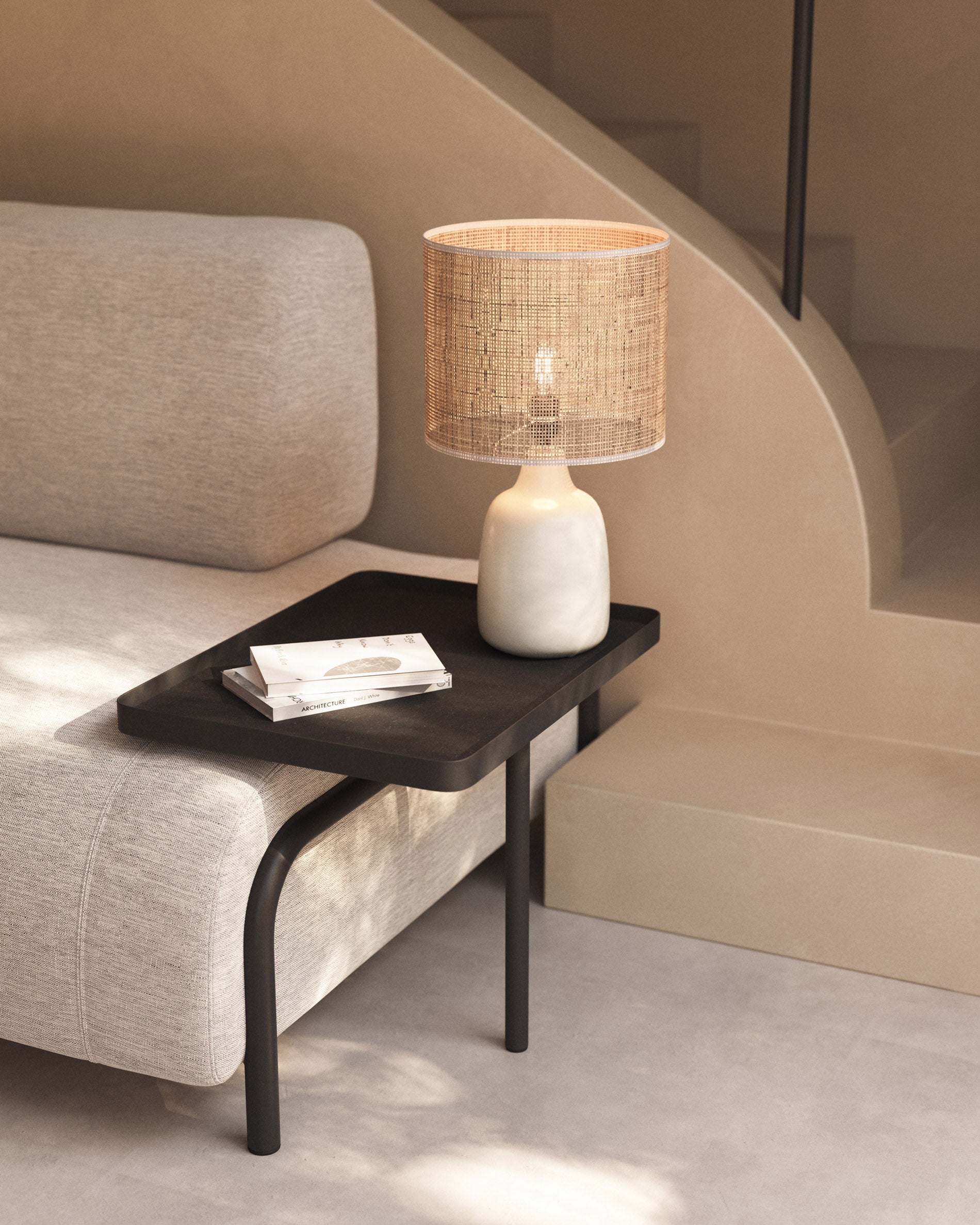 Compo 3 seater sofa with large tray in Beige-Grey, 252 cm - Lifestyle