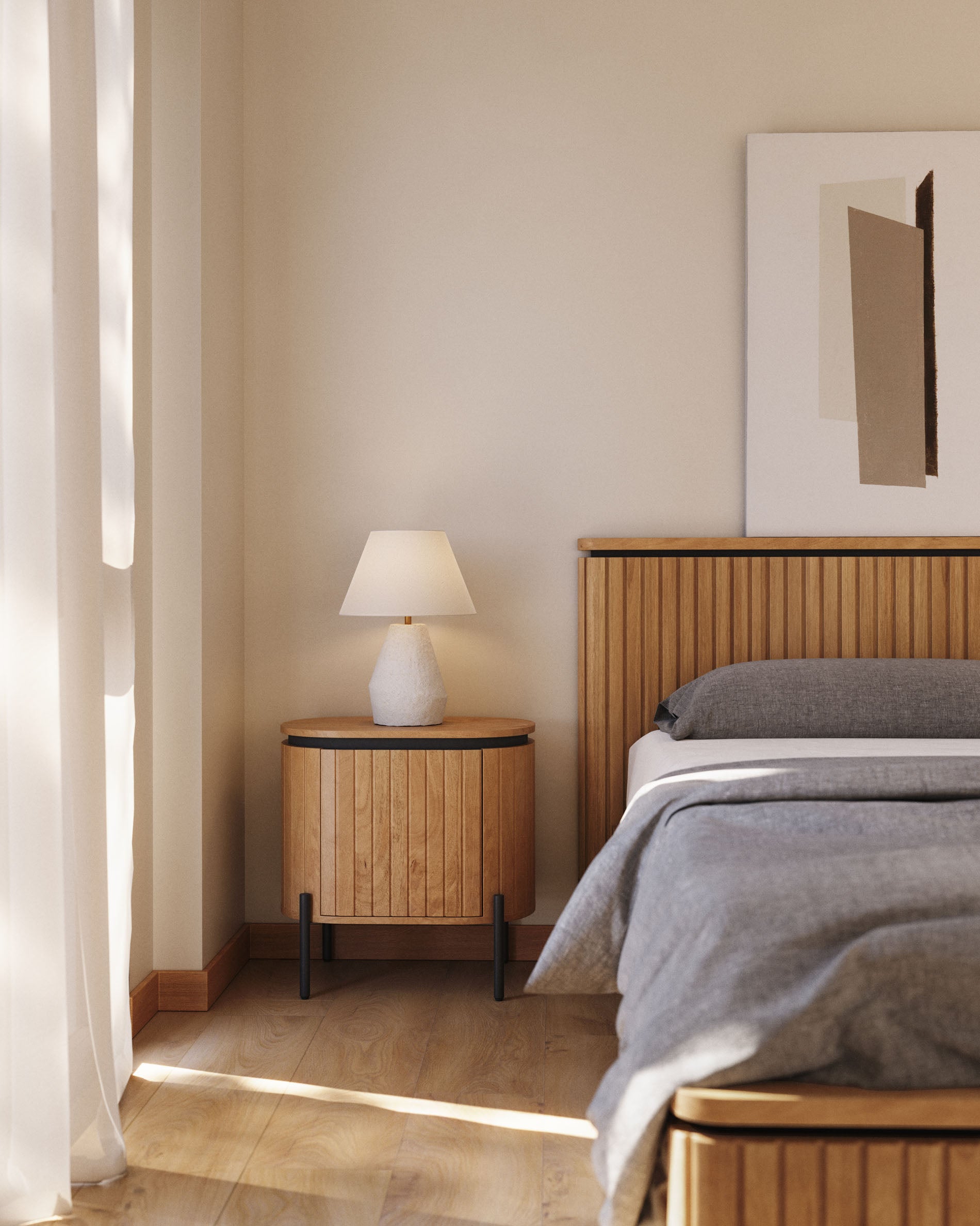 Licia mango wood bedside table with 1 door, with a natural finish and metal, 55 x 55 cm - Lifestyle