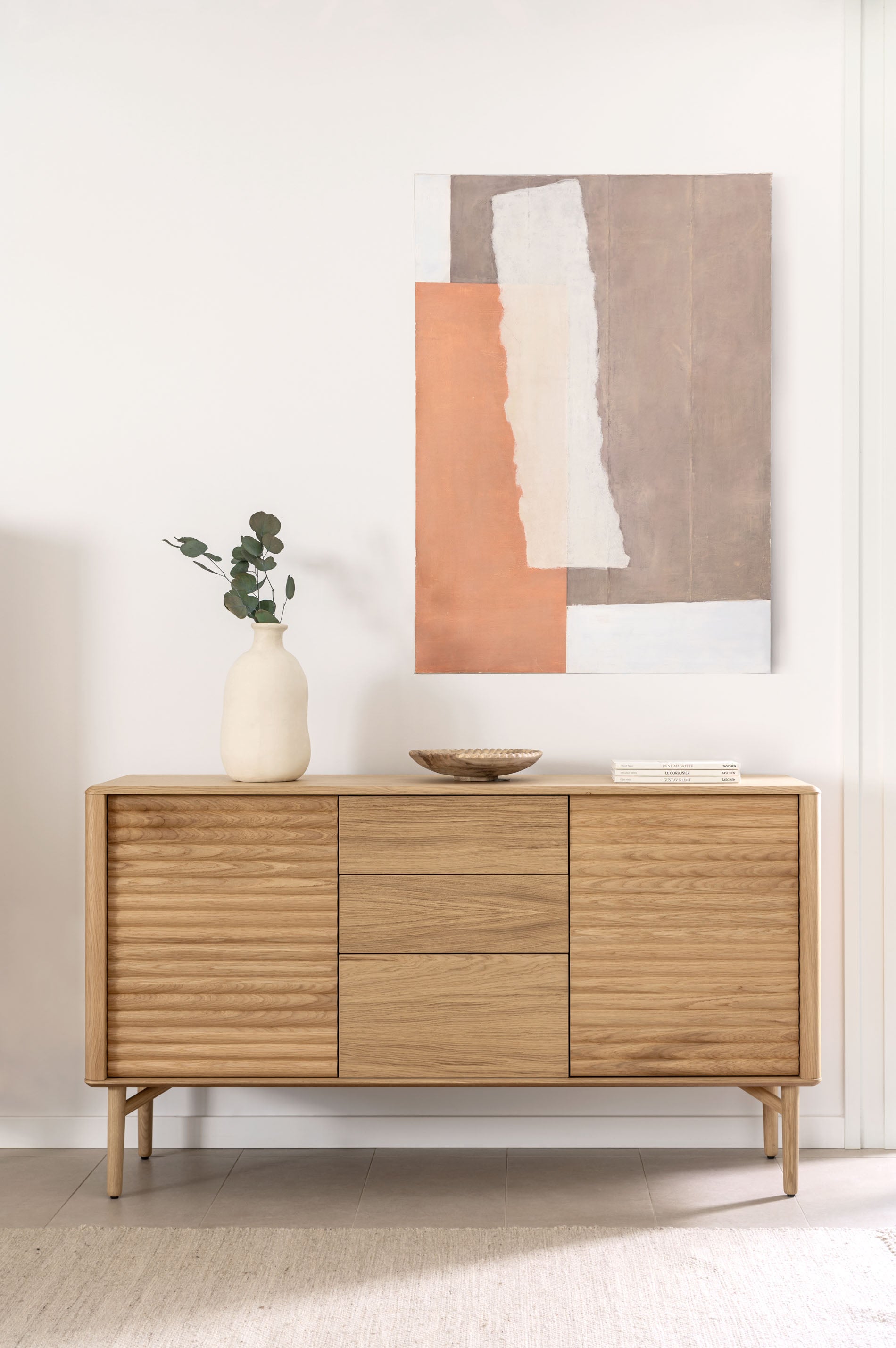 Lenon oak wood and veneer sideboard with 2 doors & 3 drawers, 155 x 86 cm FSC MIX Credit - Lifestyle