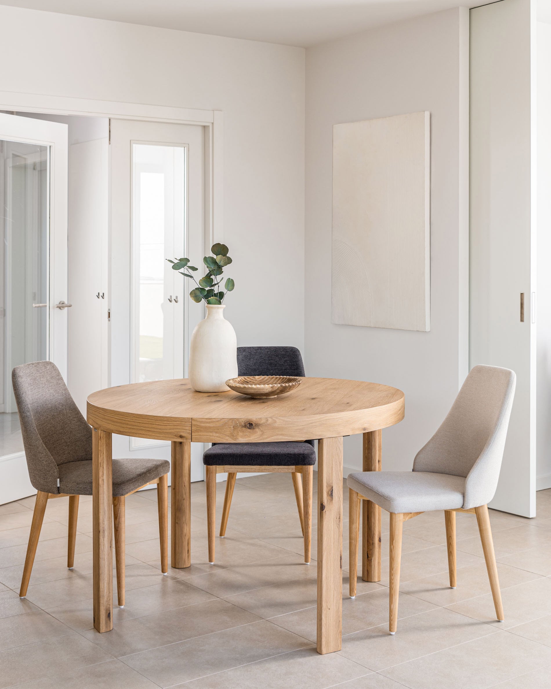 Rosie chair in brown chenille with solid ash wood legs in a natural finish - Lifestyle