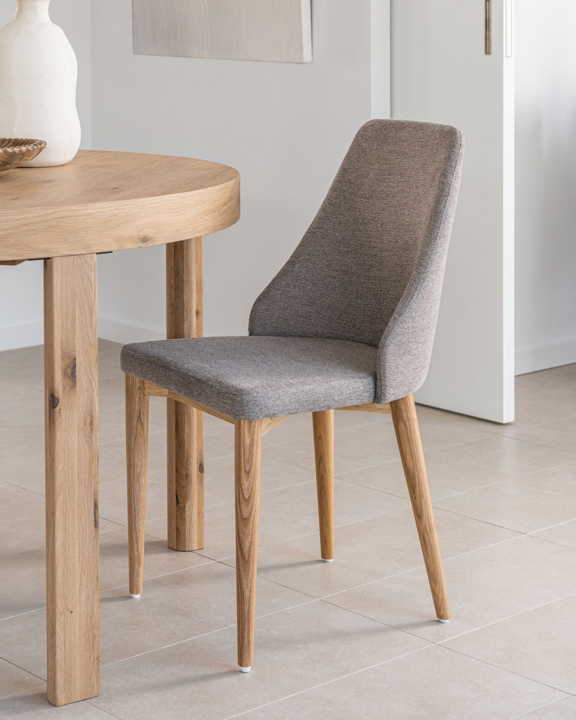 Rosie chair in brown chenille with solid ash wood legs in a natural finish - Lifestyle